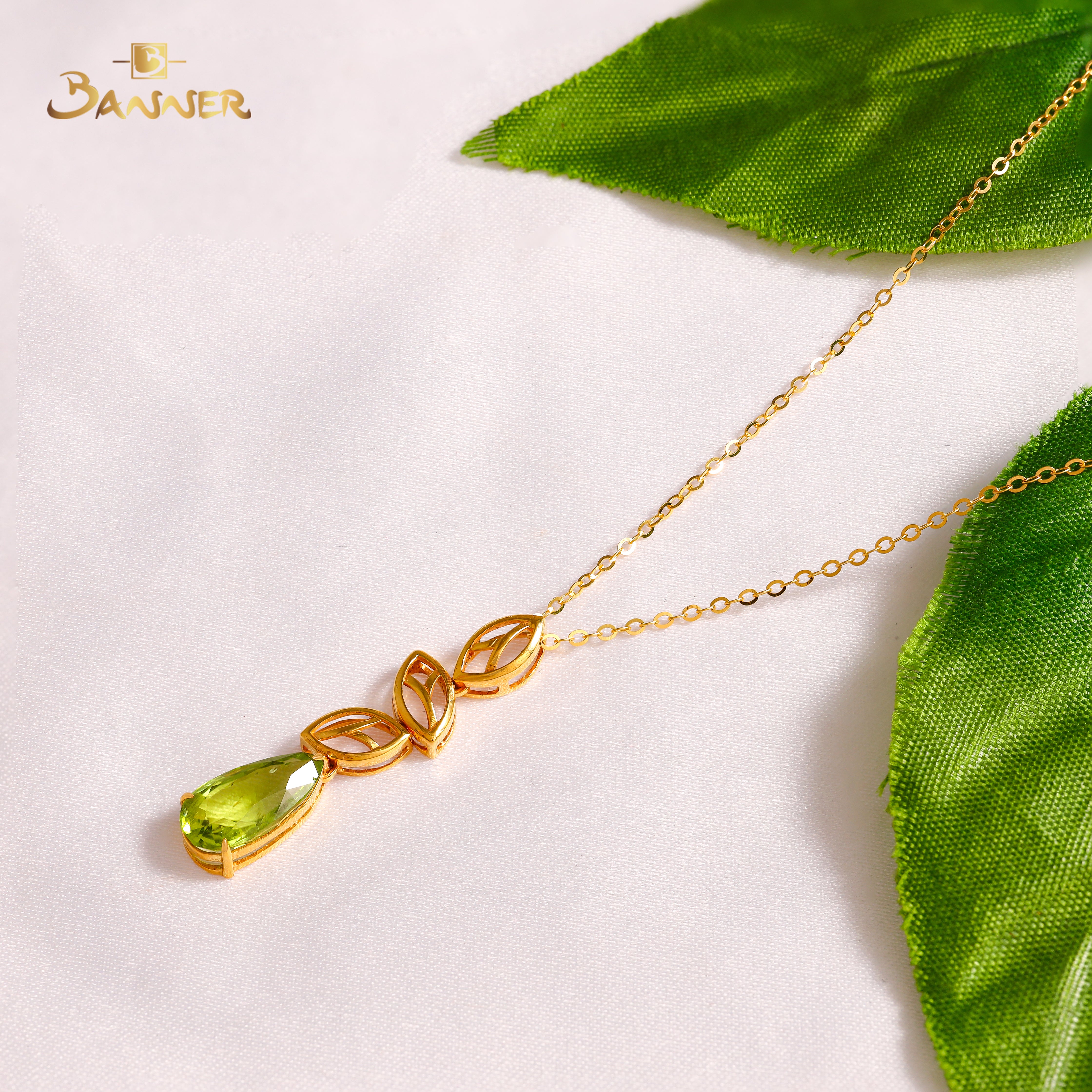 Peridot Leaf Shape Dangle Pendant