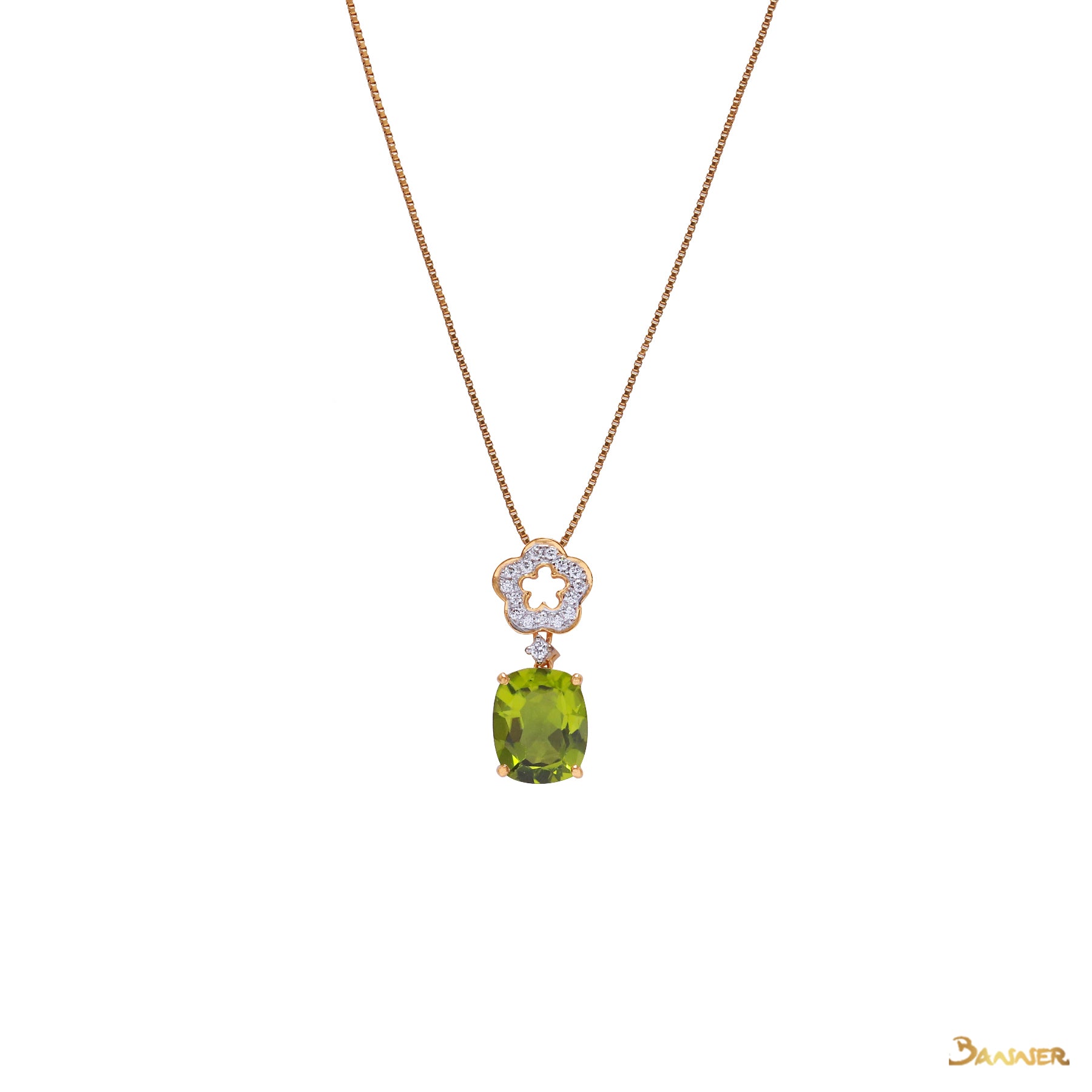 Peridot and Diamond Flower Pendant