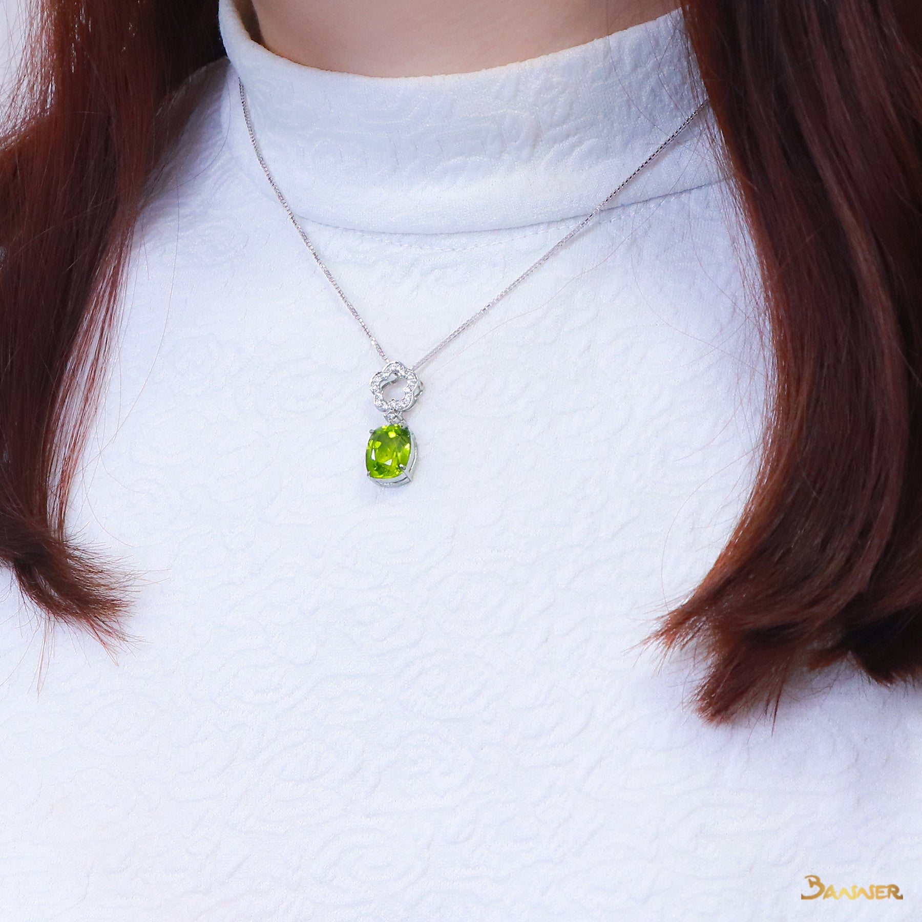 Peridot and Diamond Flower Pendant