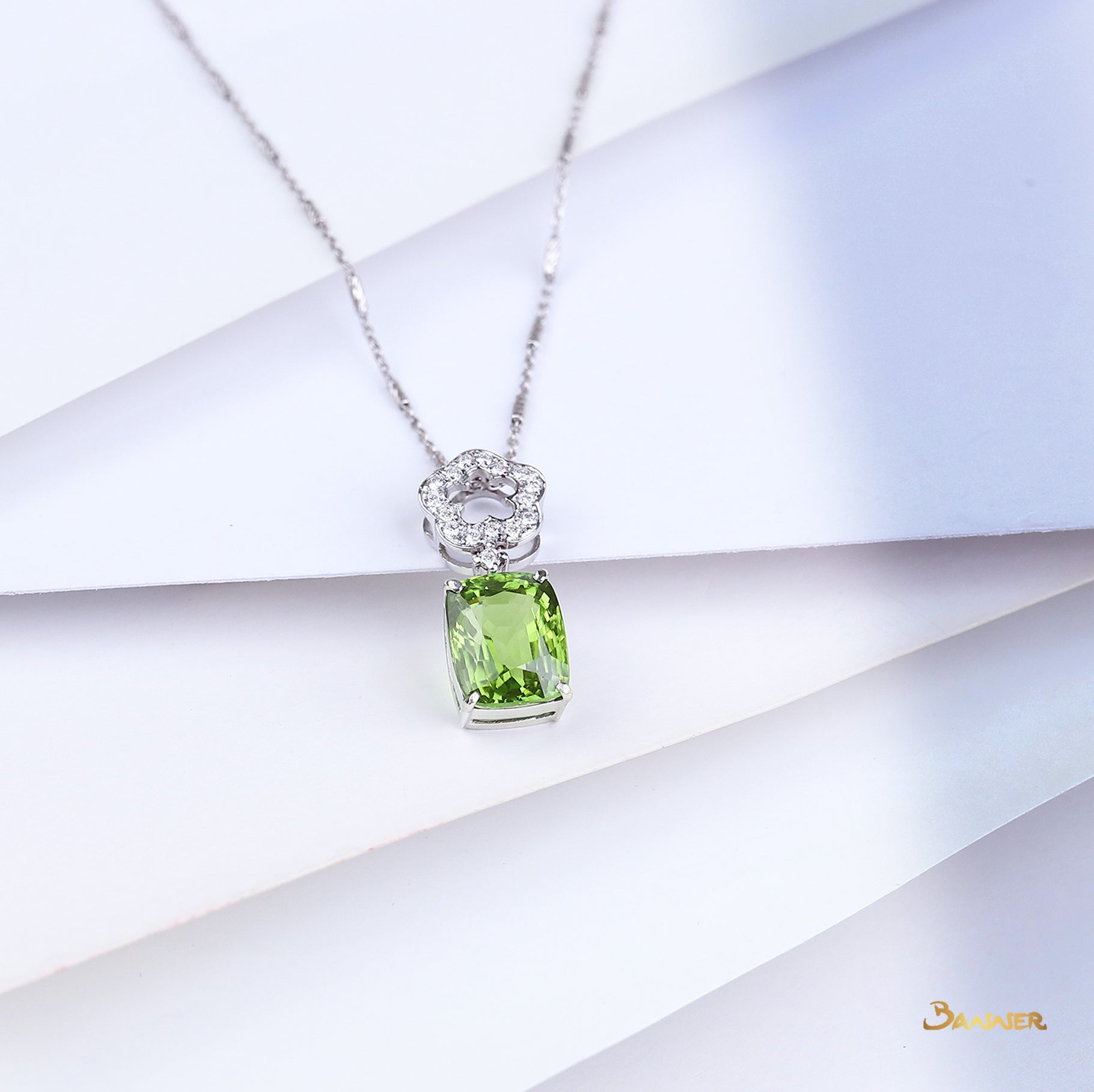 Peridot and Diamond Flower Pendant