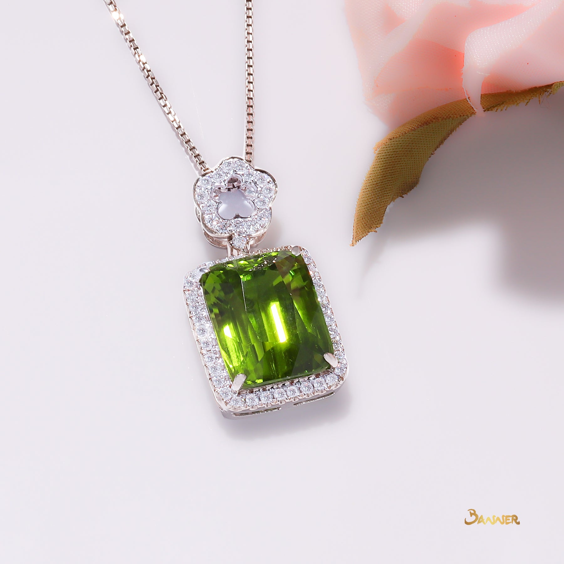 Peridot and Diamond Floral Pendant