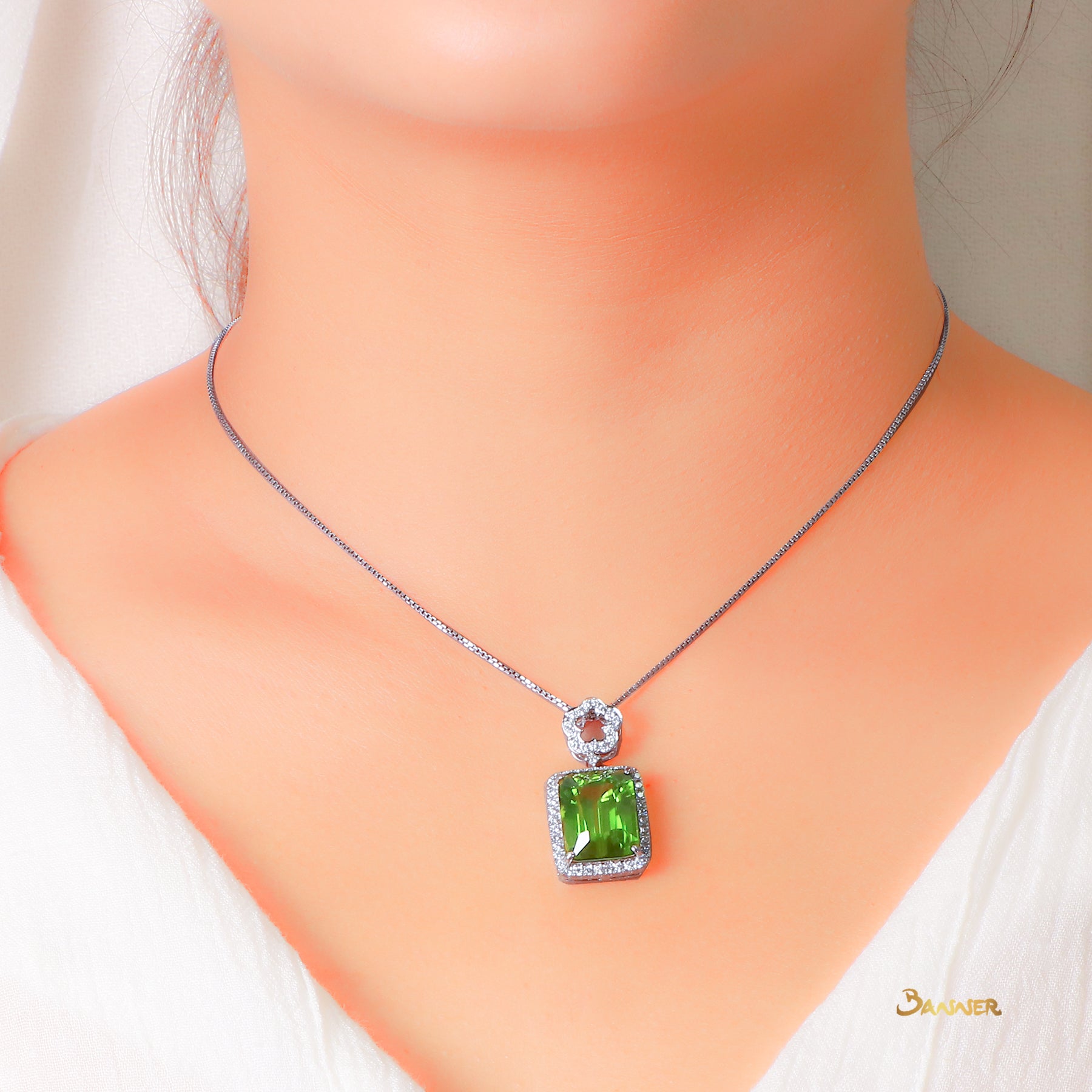 Peridot and Diamond Floral Pendant