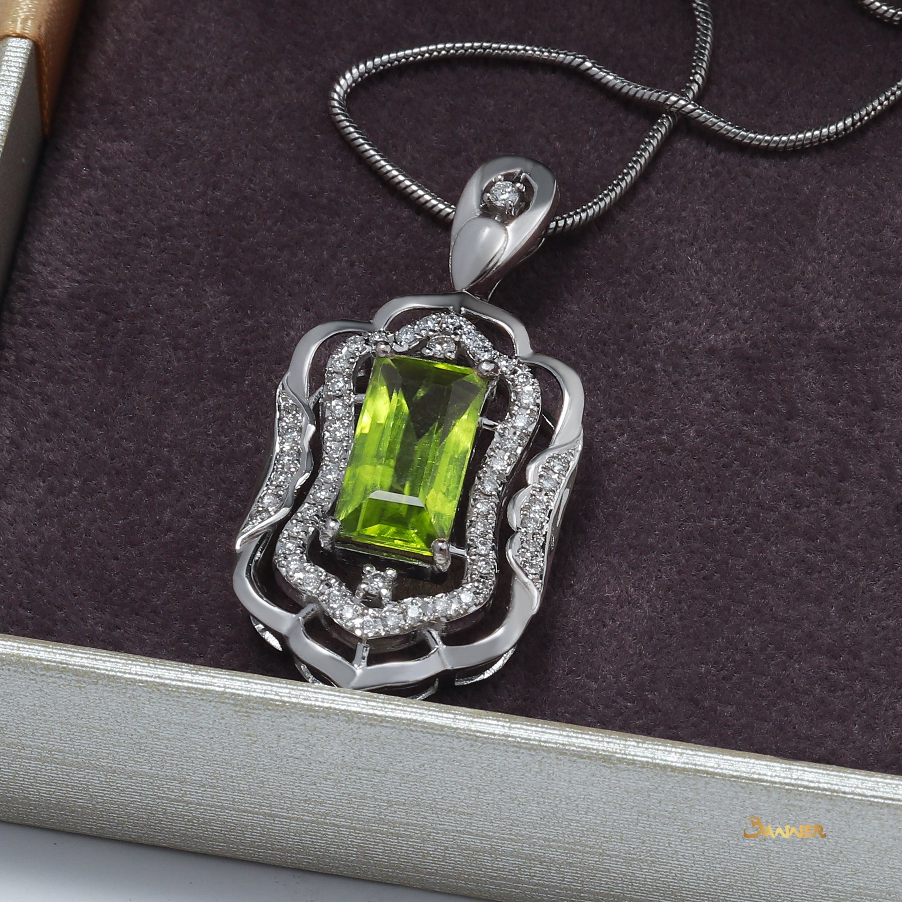 Baguette Peridot and Diamond Pendant