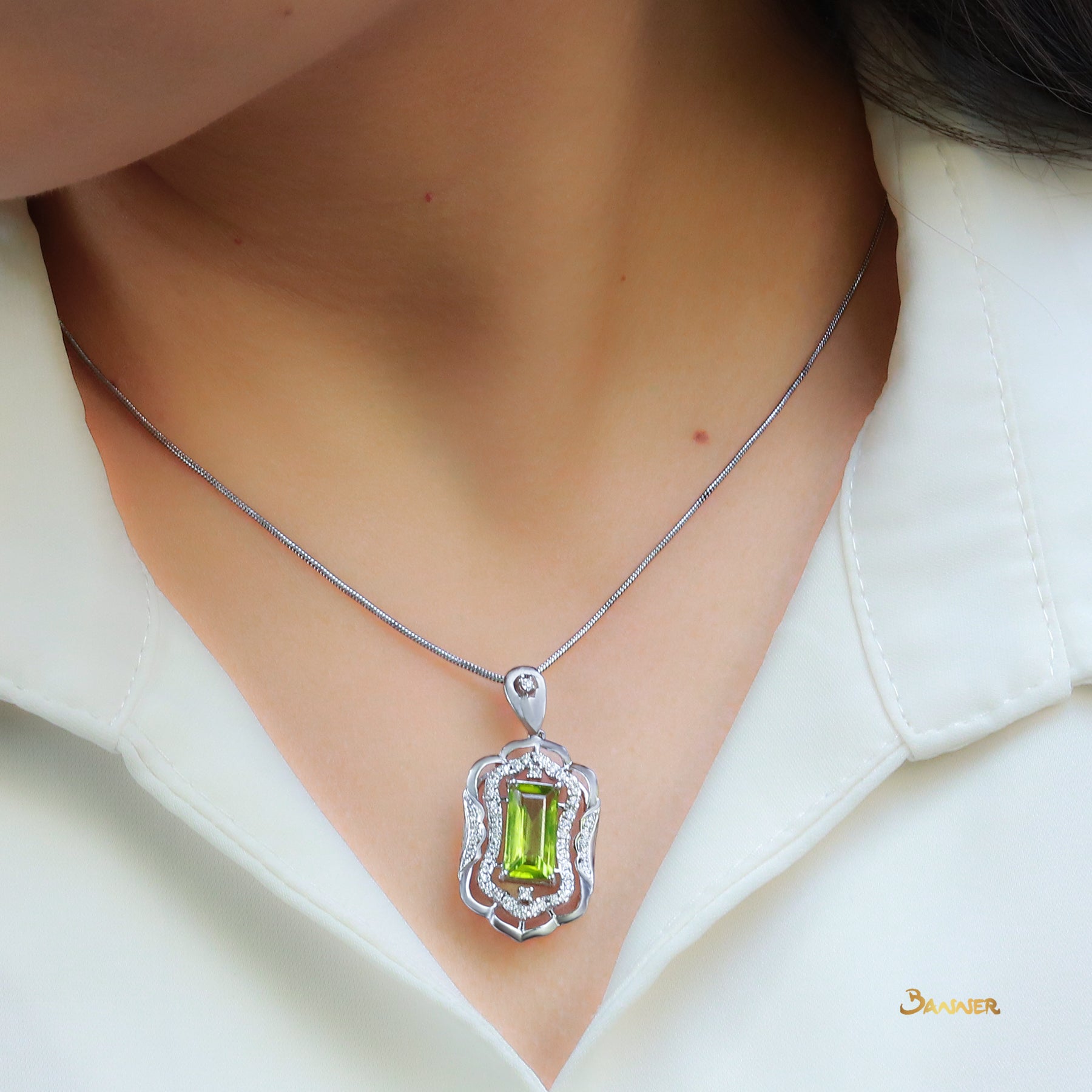 Baguette Peridot and Diamond Pendant