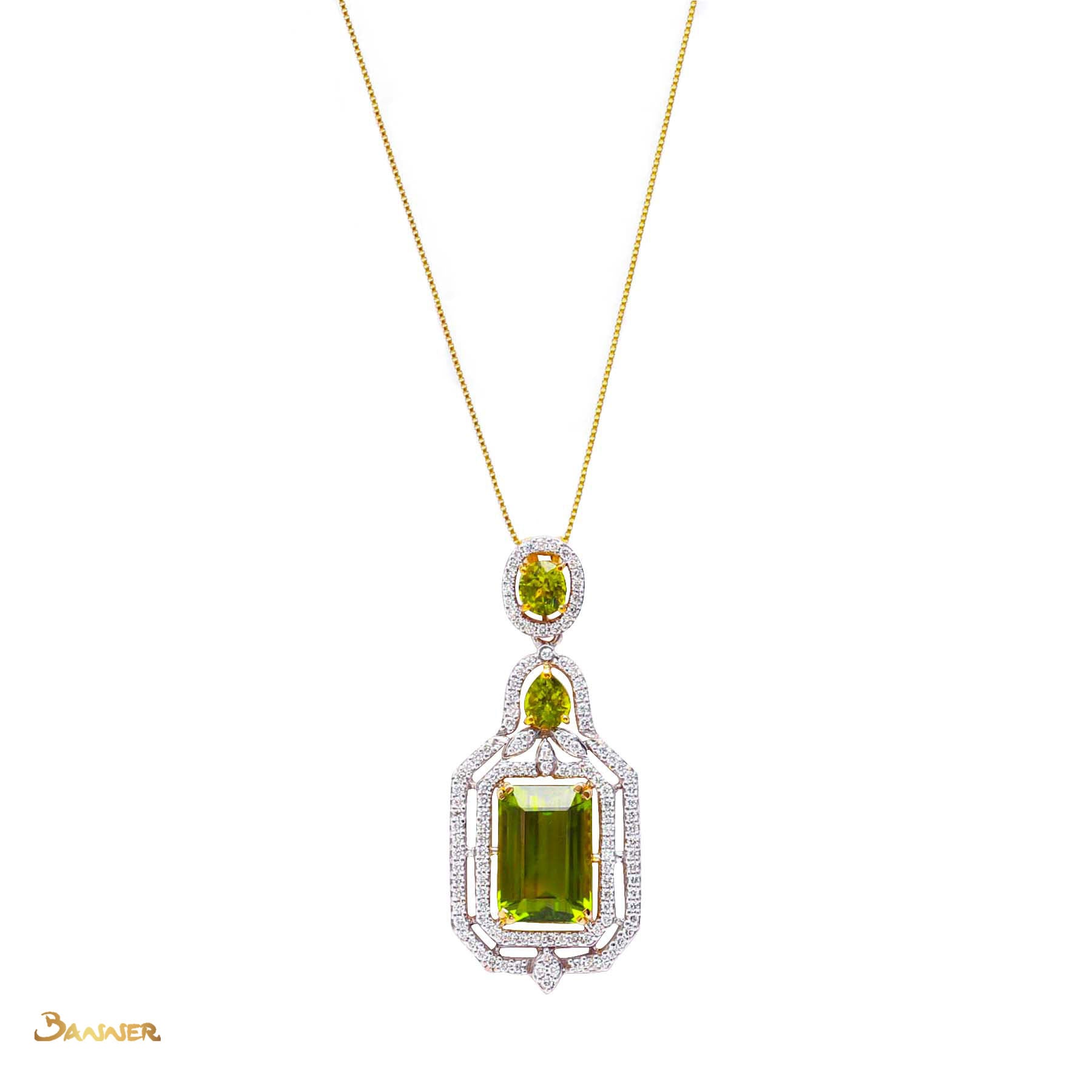 Peridot Emerald-cut and Diamond Pendant