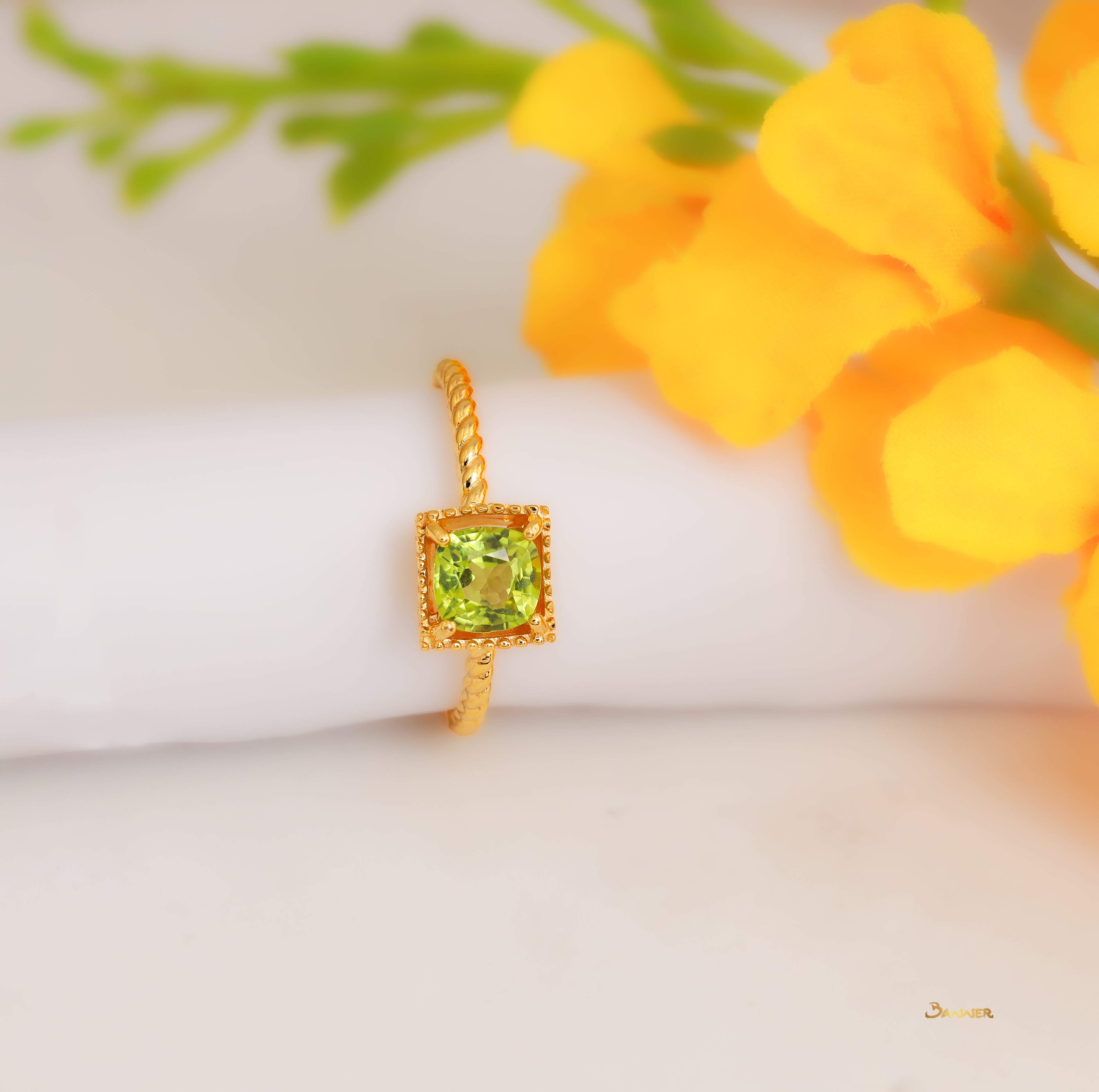 Peridot Square Ring