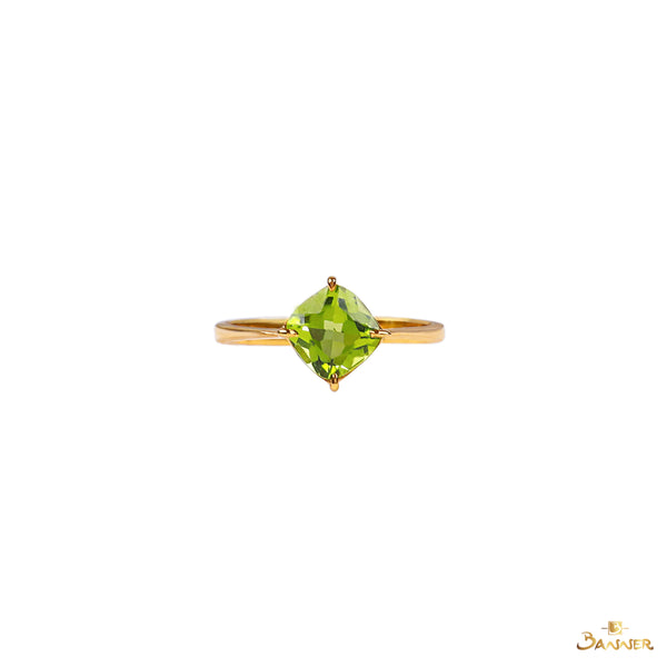Rectangle-cut Peridot Solitaire Ring