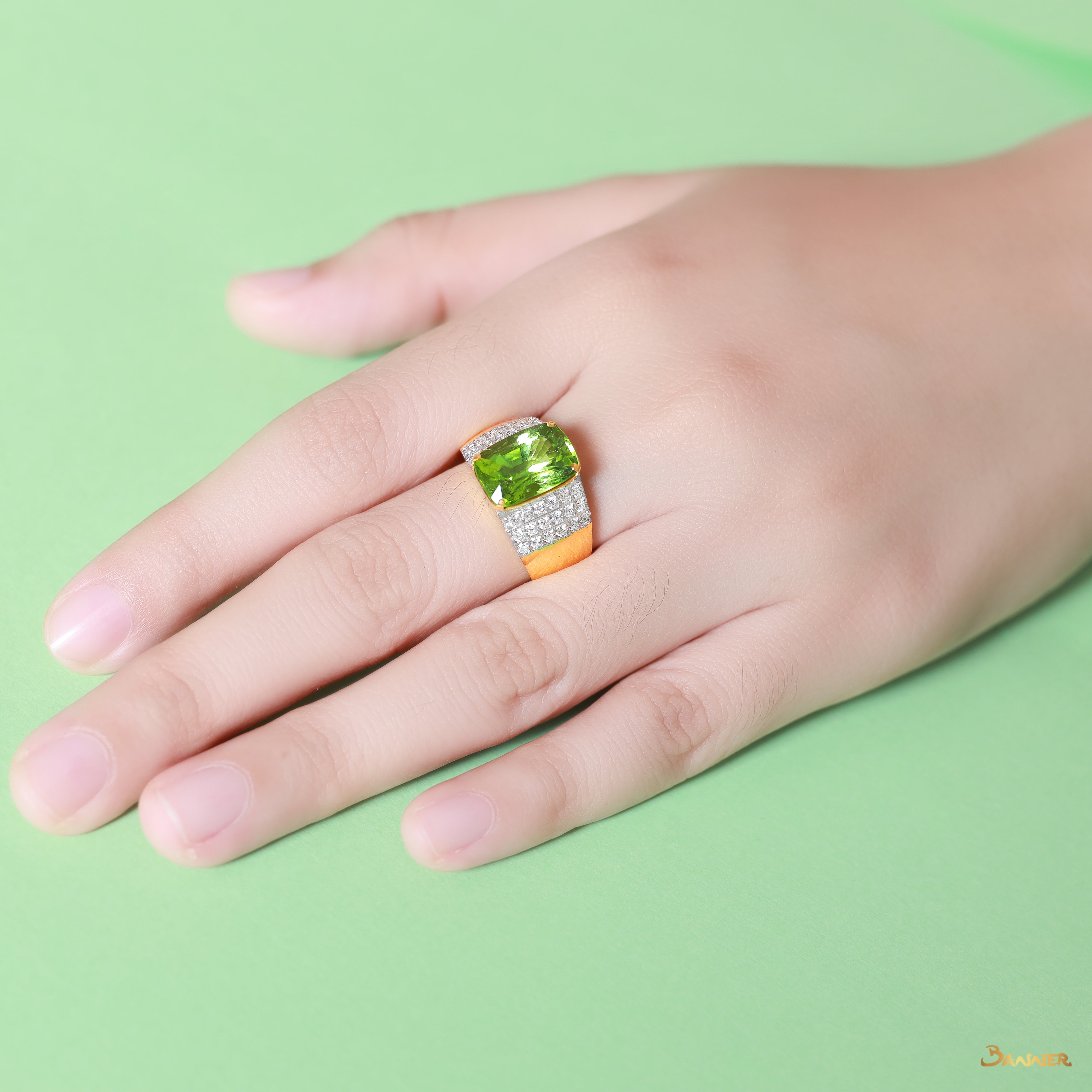 Peridot and Diamond Men Ring