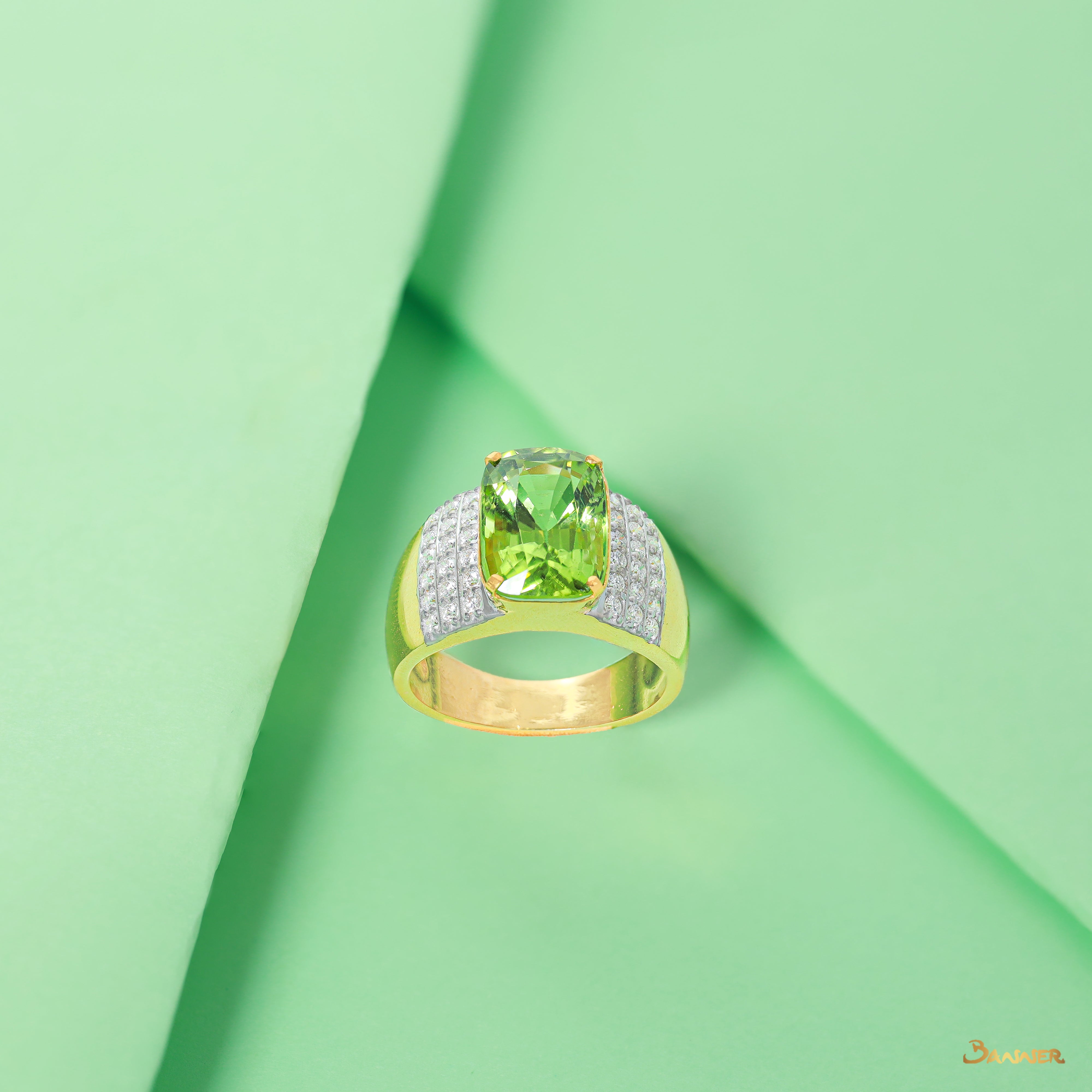 Peridot and Diamond Men Ring