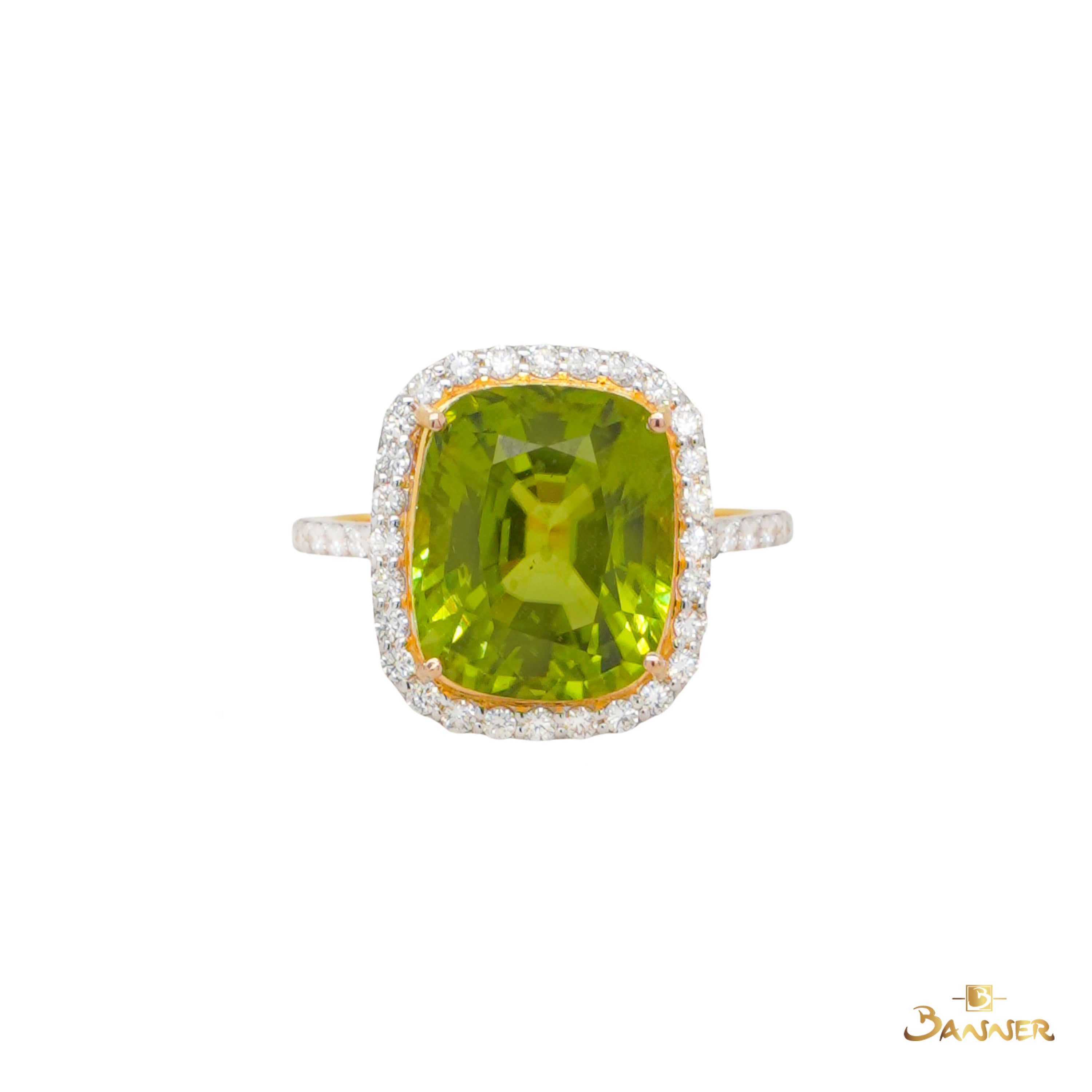 Peridot and Diamond Halo Ring