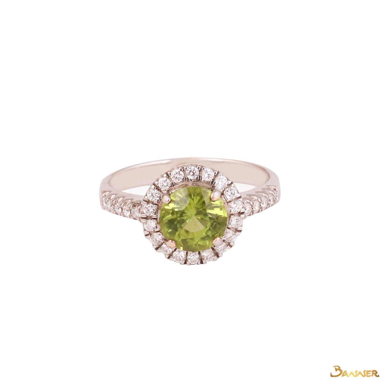 Peridot and Diamond Halo Ring