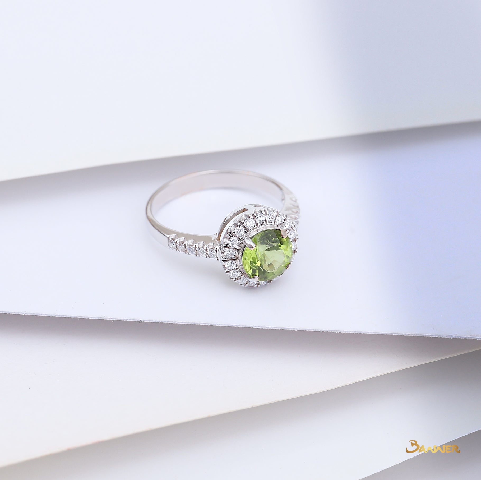 Peridot and Diamond Halo Ring