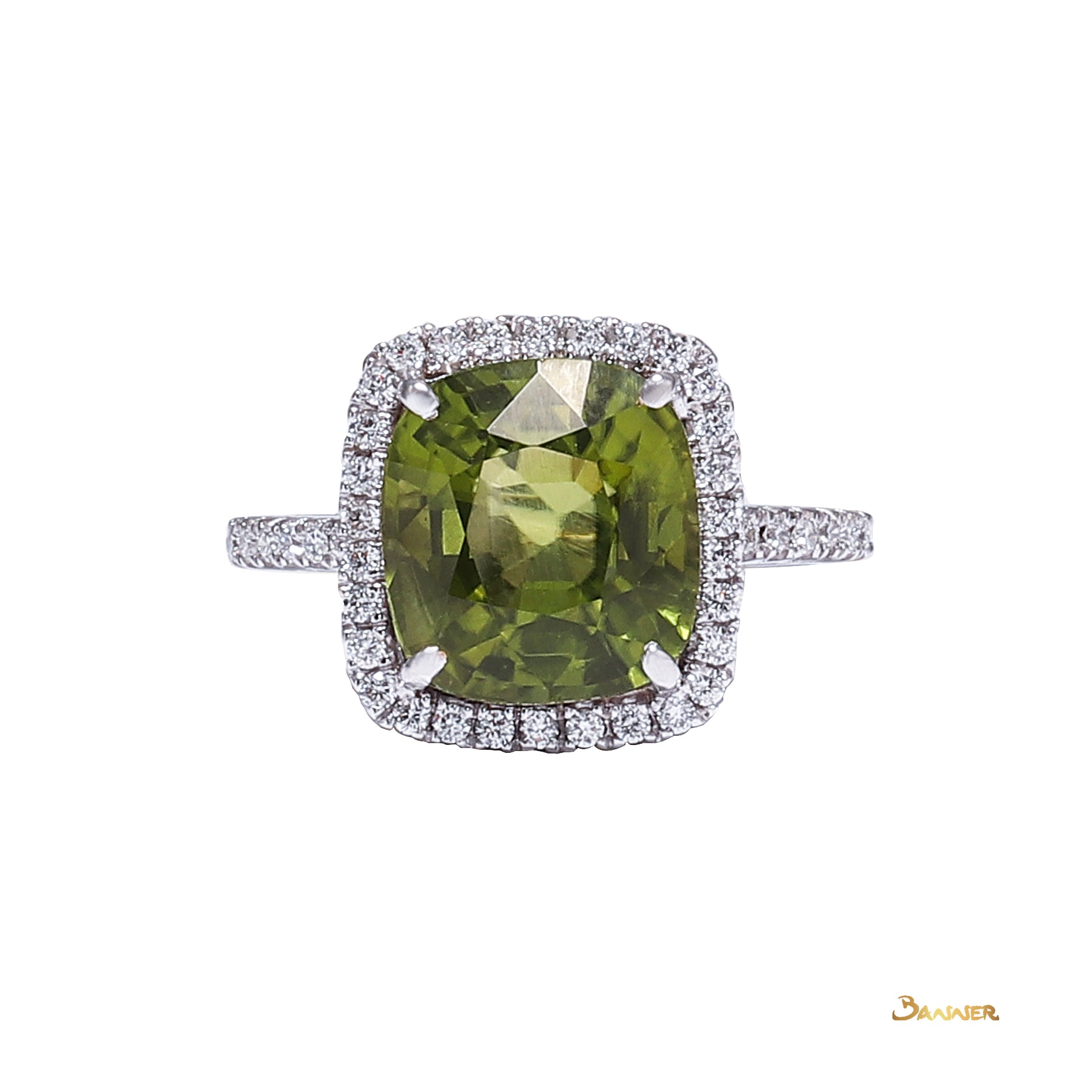 Peridot and Diamond Halo Ring