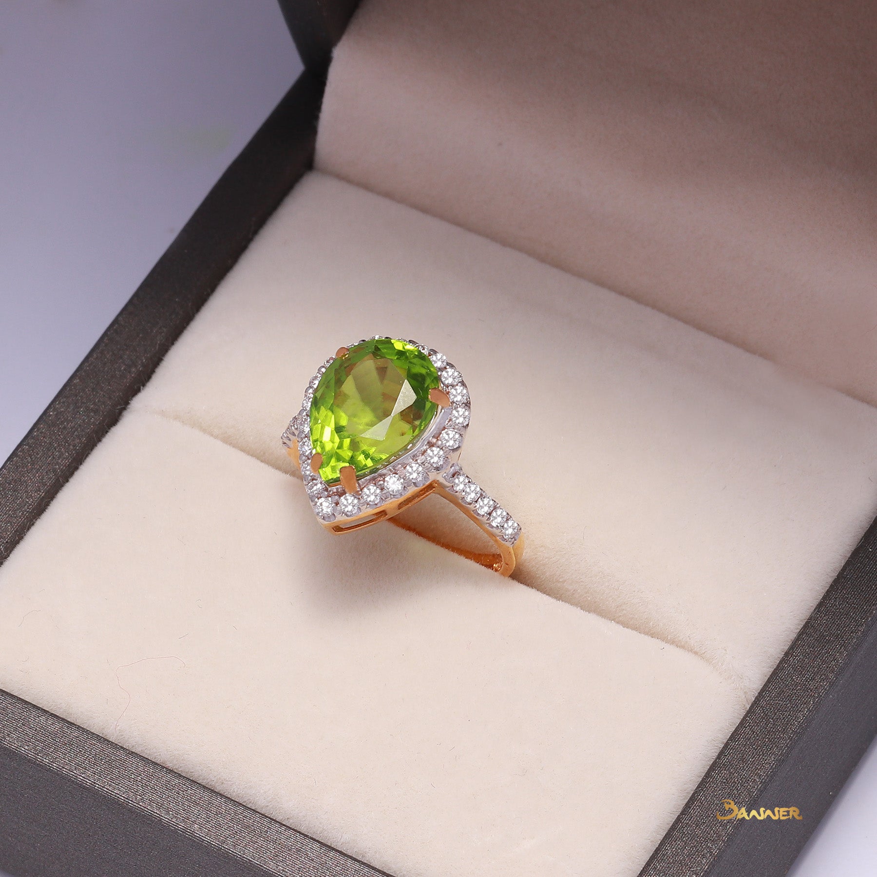 Peridot and Diamond Rain-drop Ring