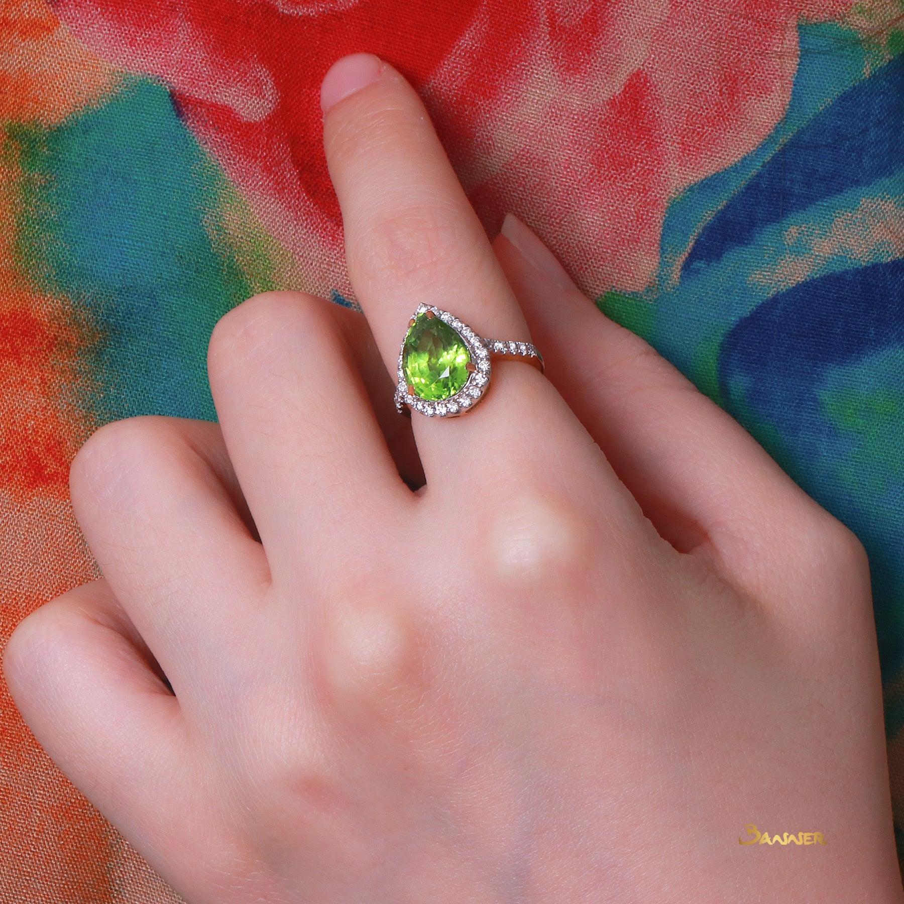 Peridot and Diamond Rain-drop Ring