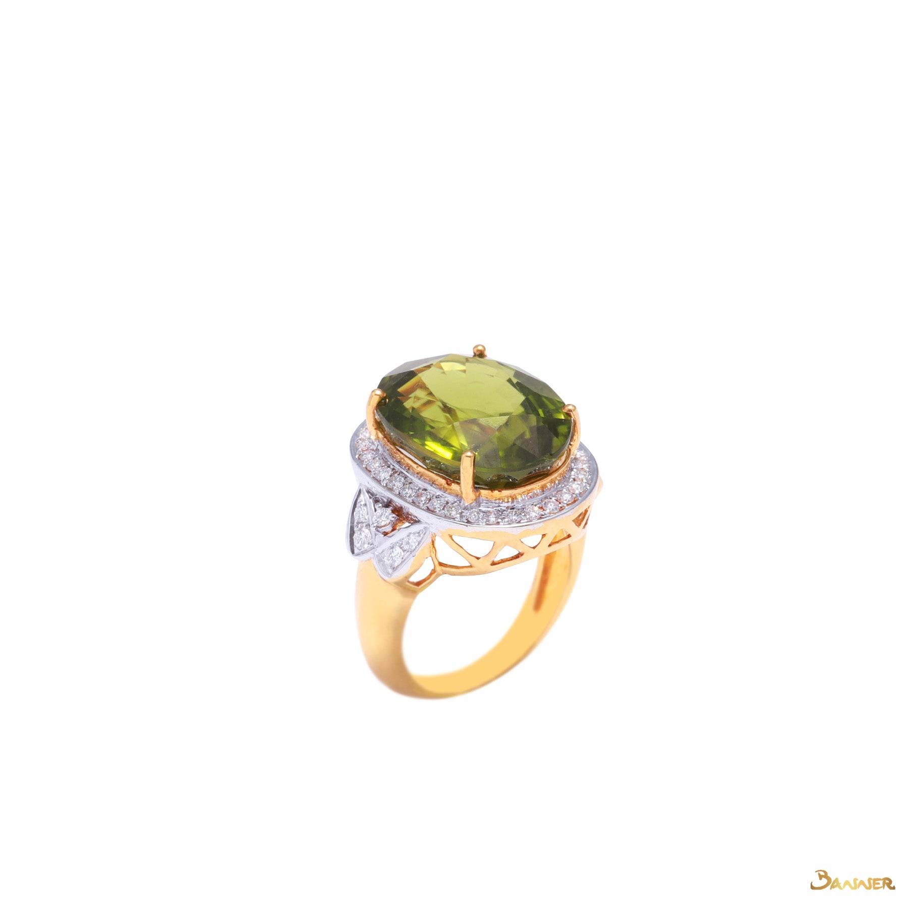 Peridot and Diamond Butterfly Ring