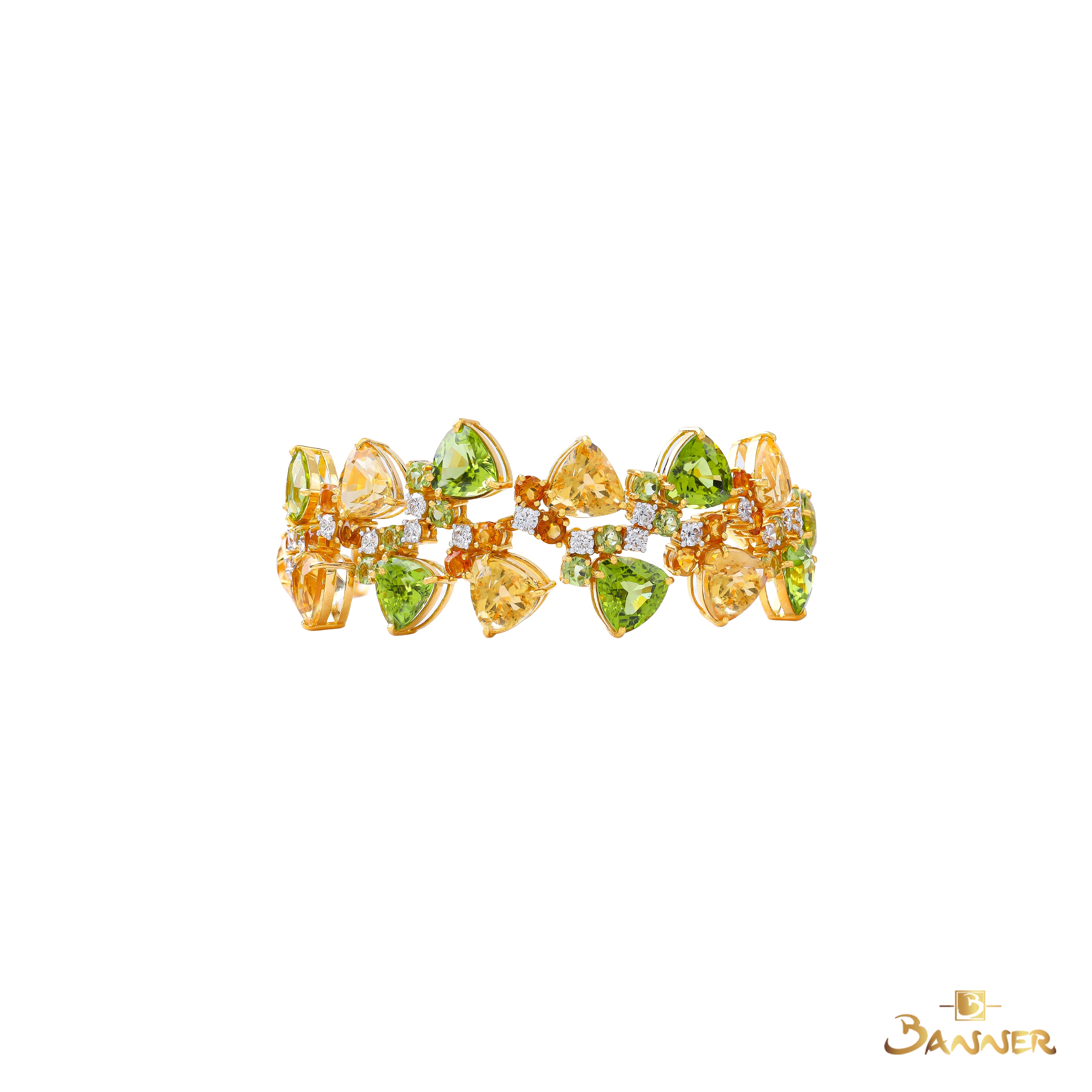 Peridot , Citrine and Diamond Golden Padauk Bracelet
