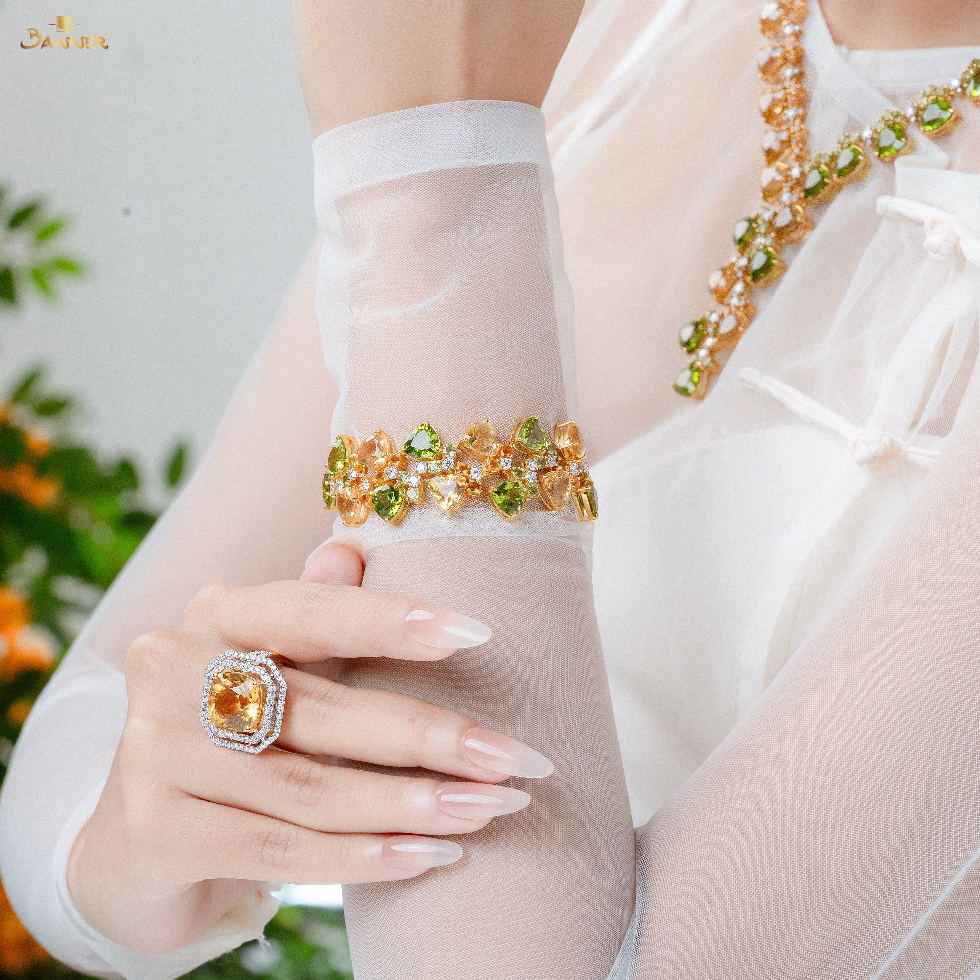 Peridot , Citrine and Diamond Golden Padauk Bracelet