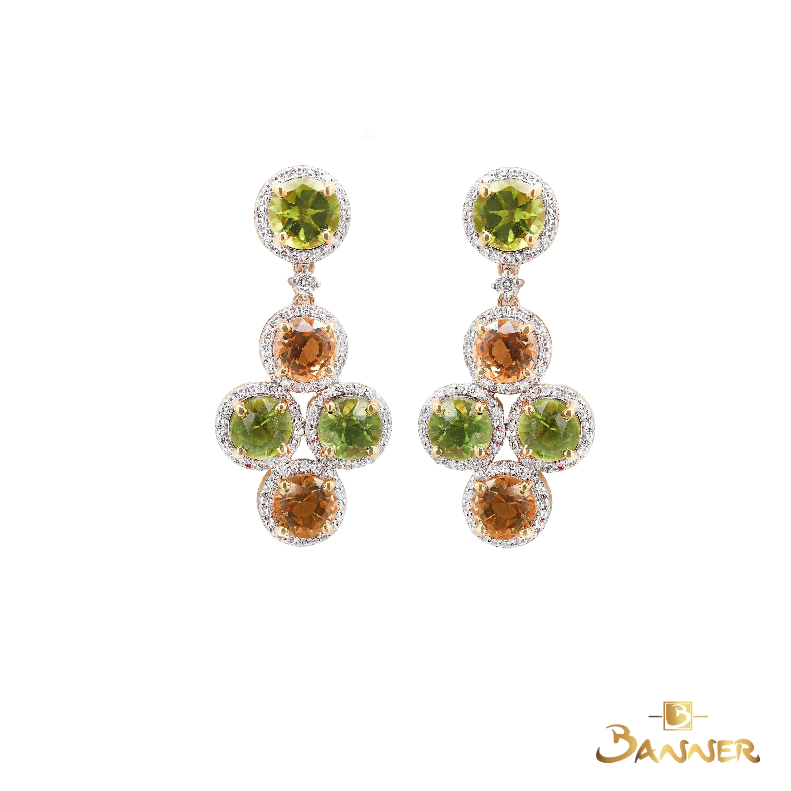 Peridot, Citrine and Diamond Luminous Halo Earrings