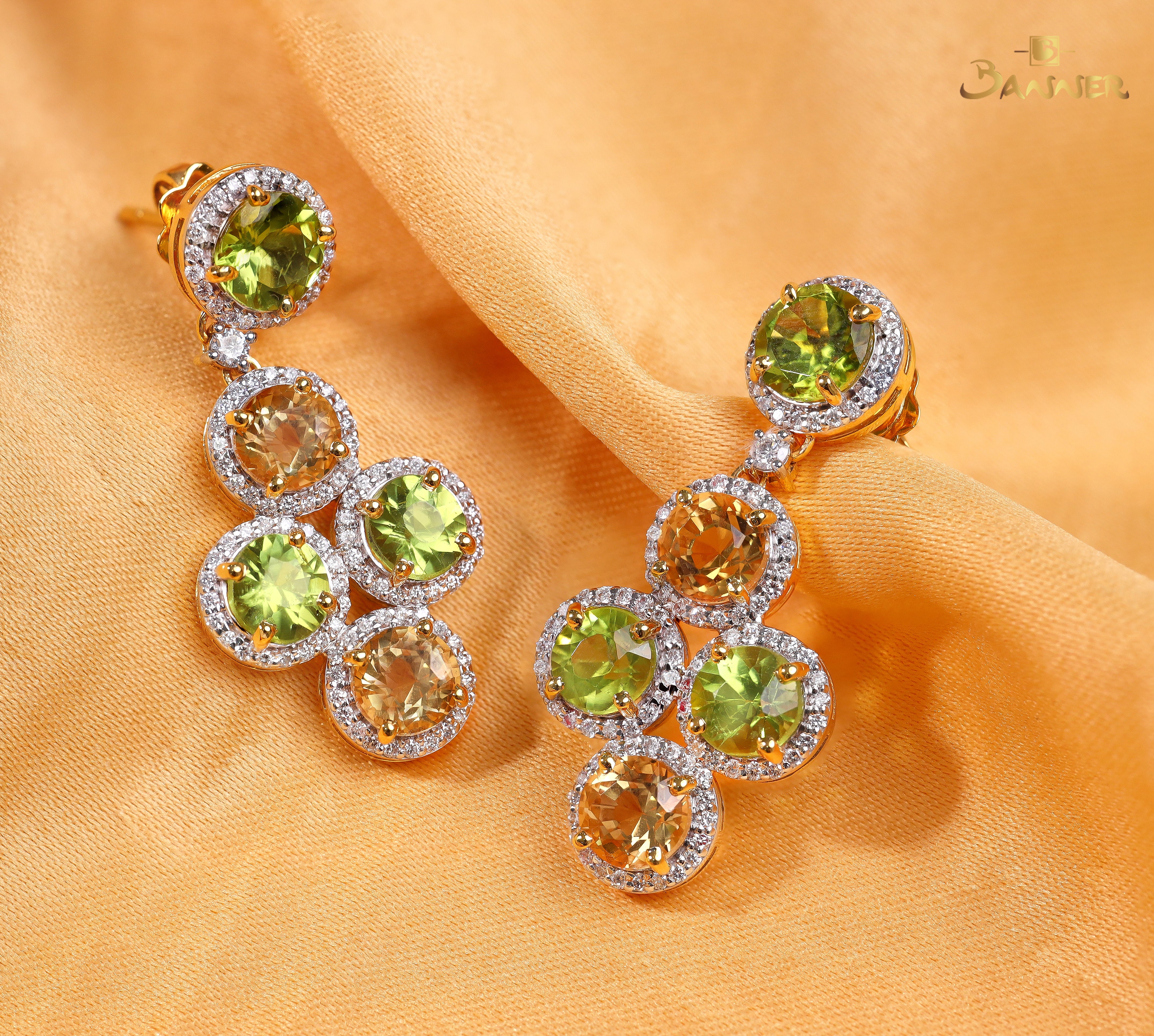 Peridot, Citrine and Diamond Luminous Halo Earrings