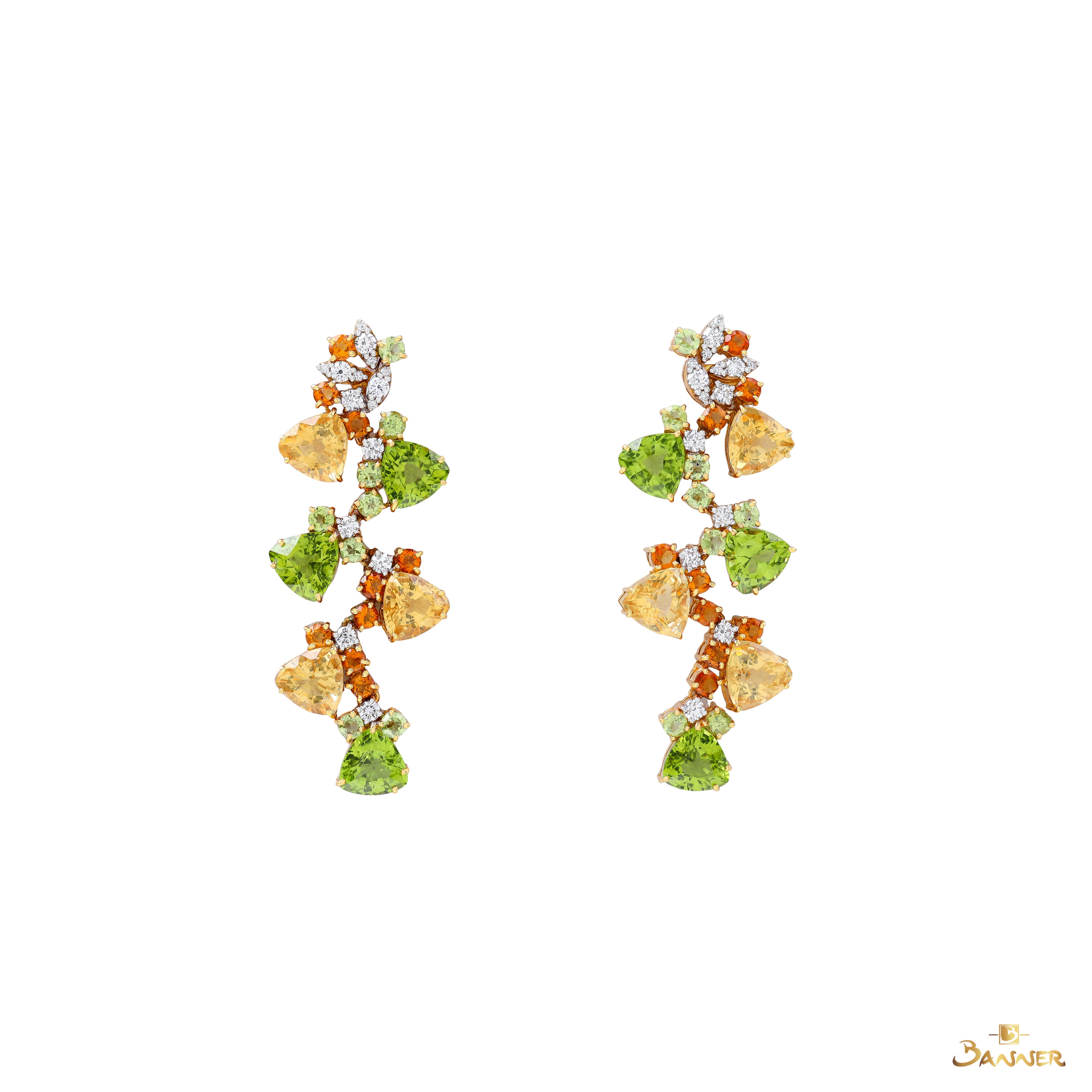 Peridot , Citrine and Diamond Golden Padauk Earrings