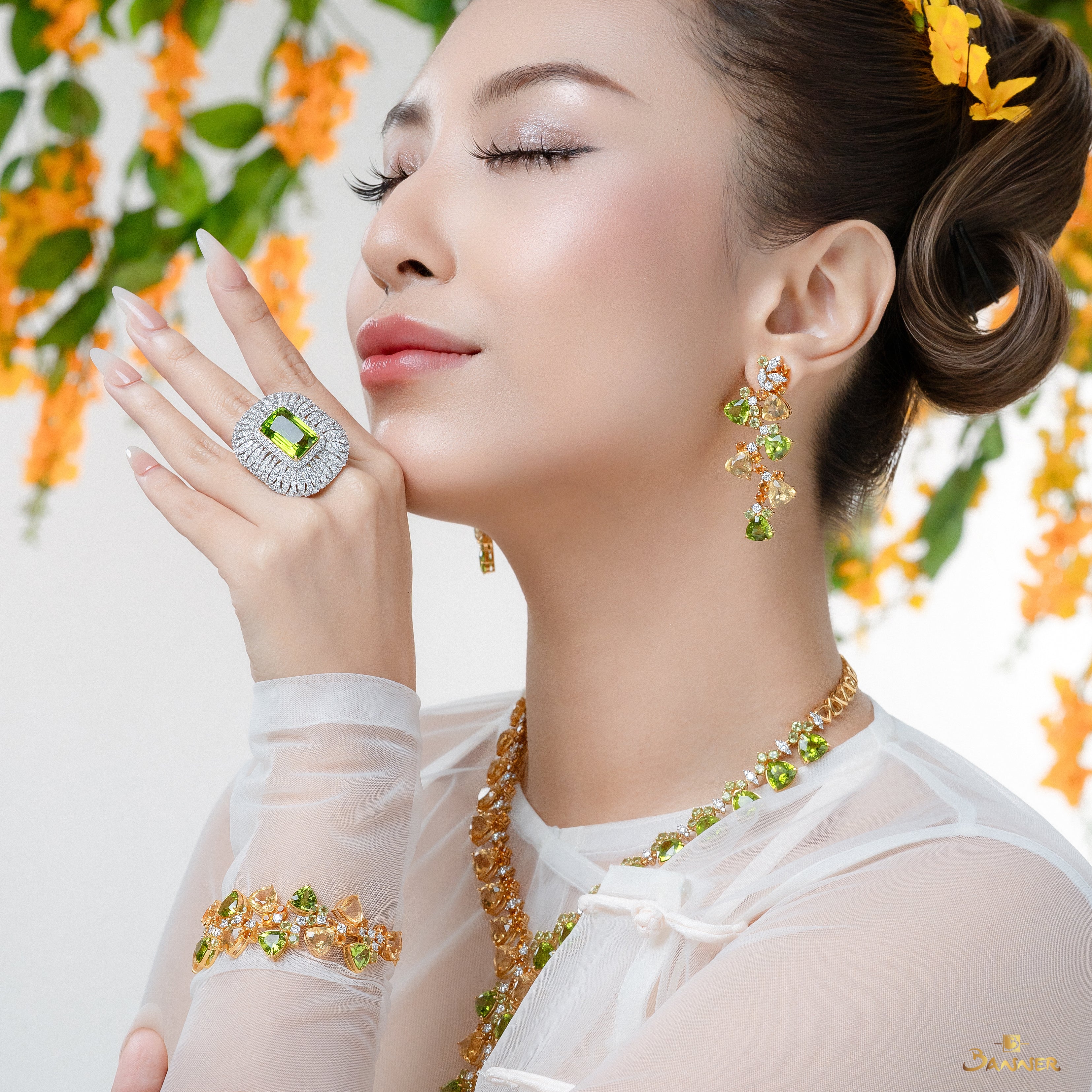 Peridot , Citrine and Diamond Golden Padauk Earrings