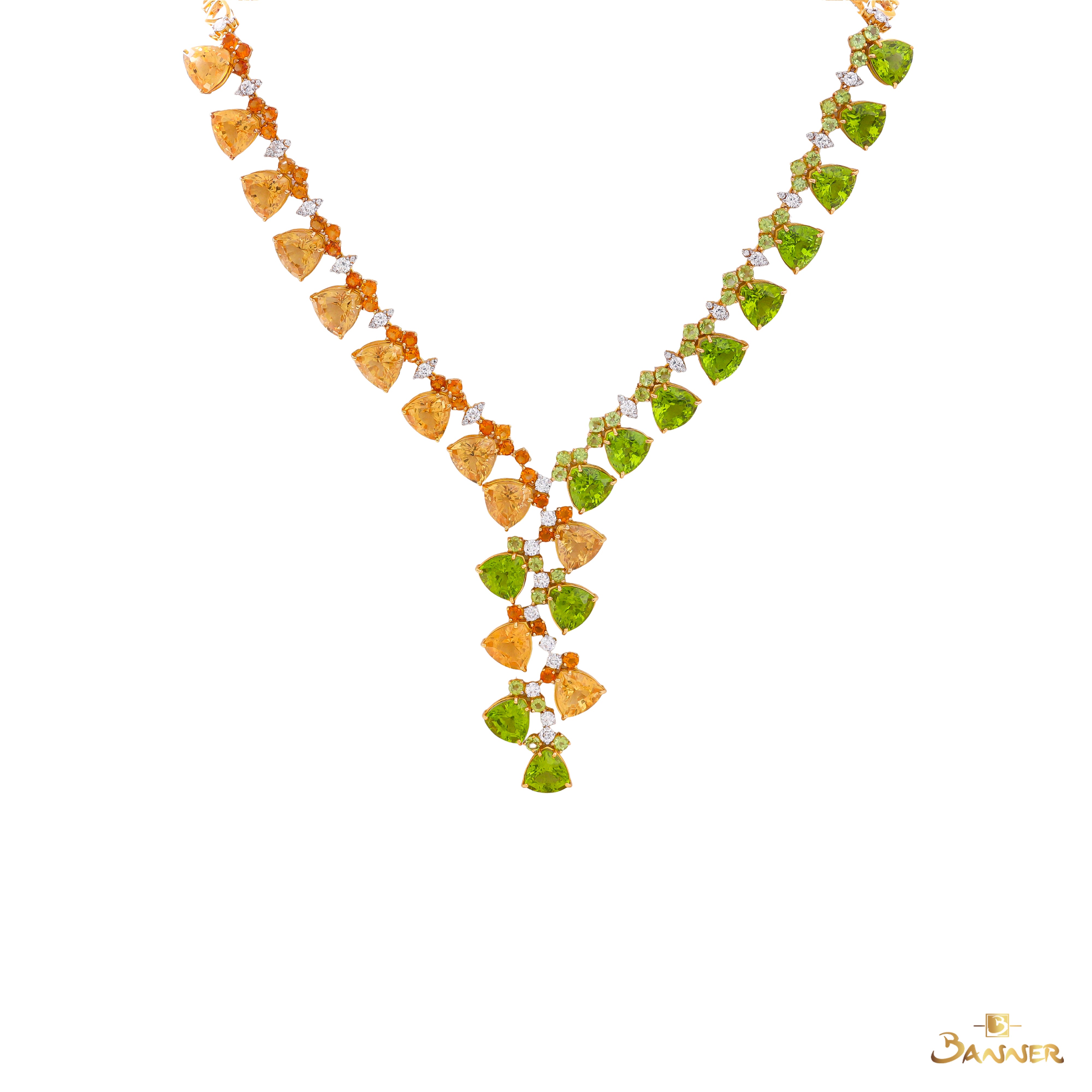 Peridot , Citrine and Diamond Golden Padauk Necklace