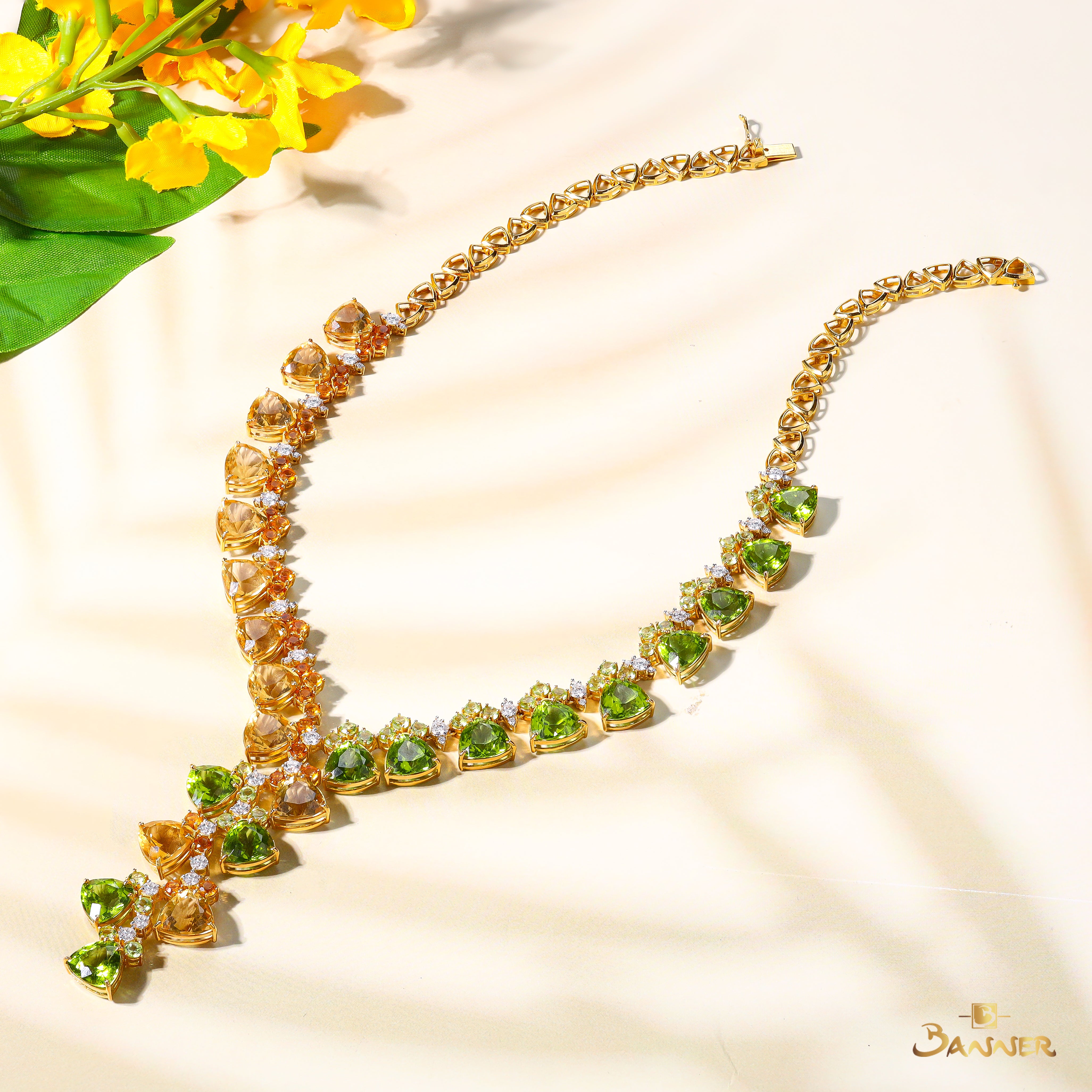 Peridot , Citrine and Diamond Golden Padauk Necklace