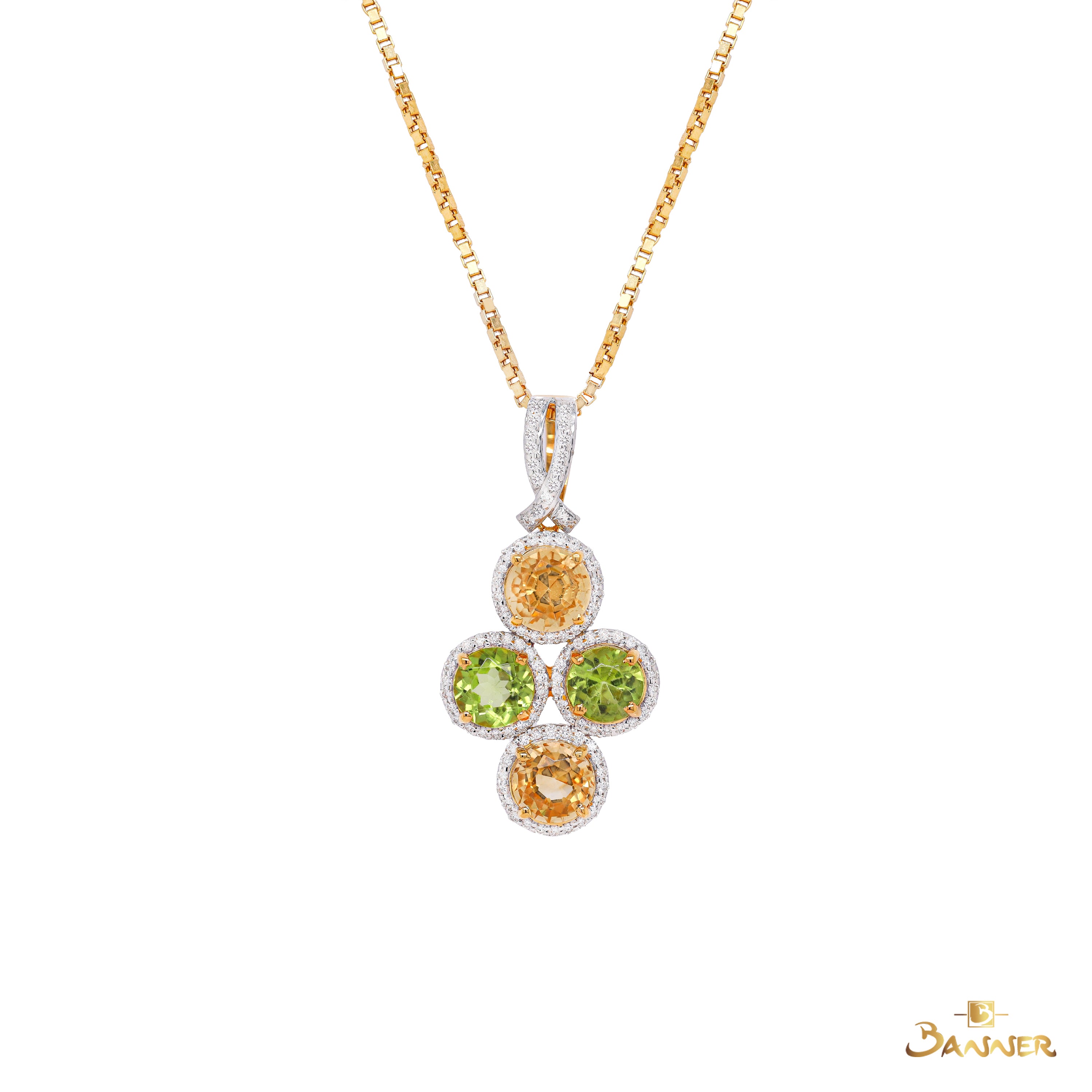 Peridot, Citrine and Diamond Luminous Halo Pendant