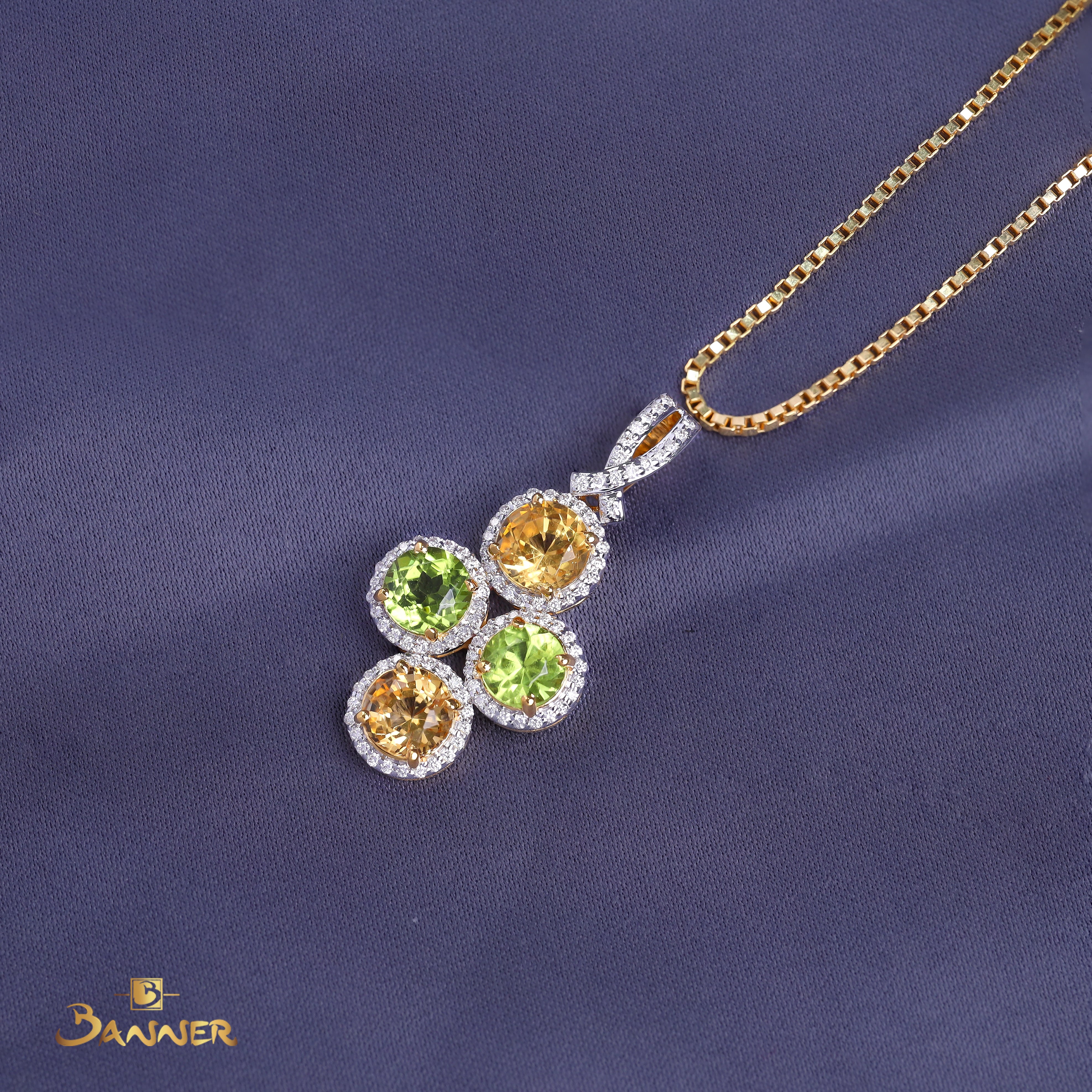 Peridot, Citrine and Diamond Luminous Halo Pendant