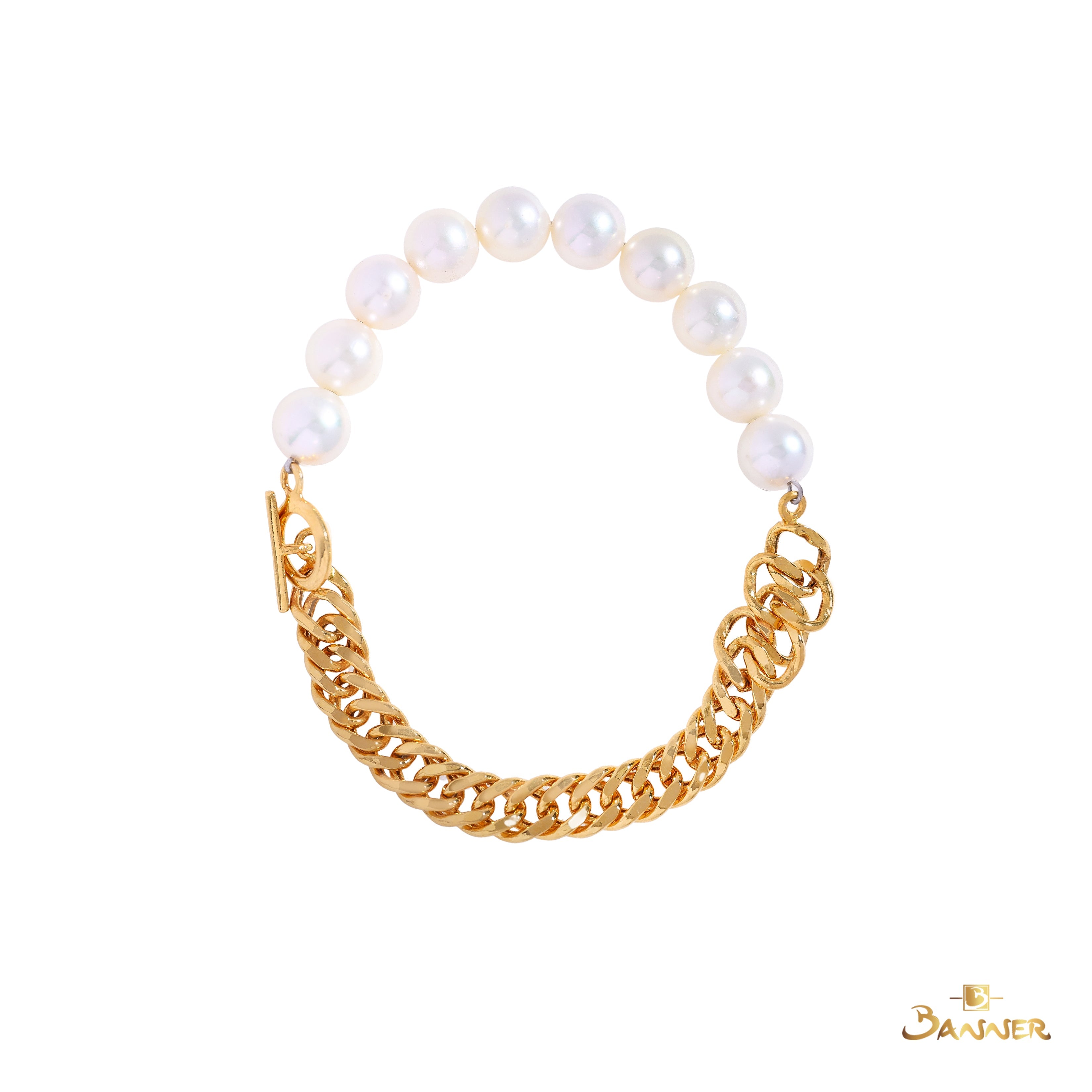 Pearl and Gold Chain Link Bracelet