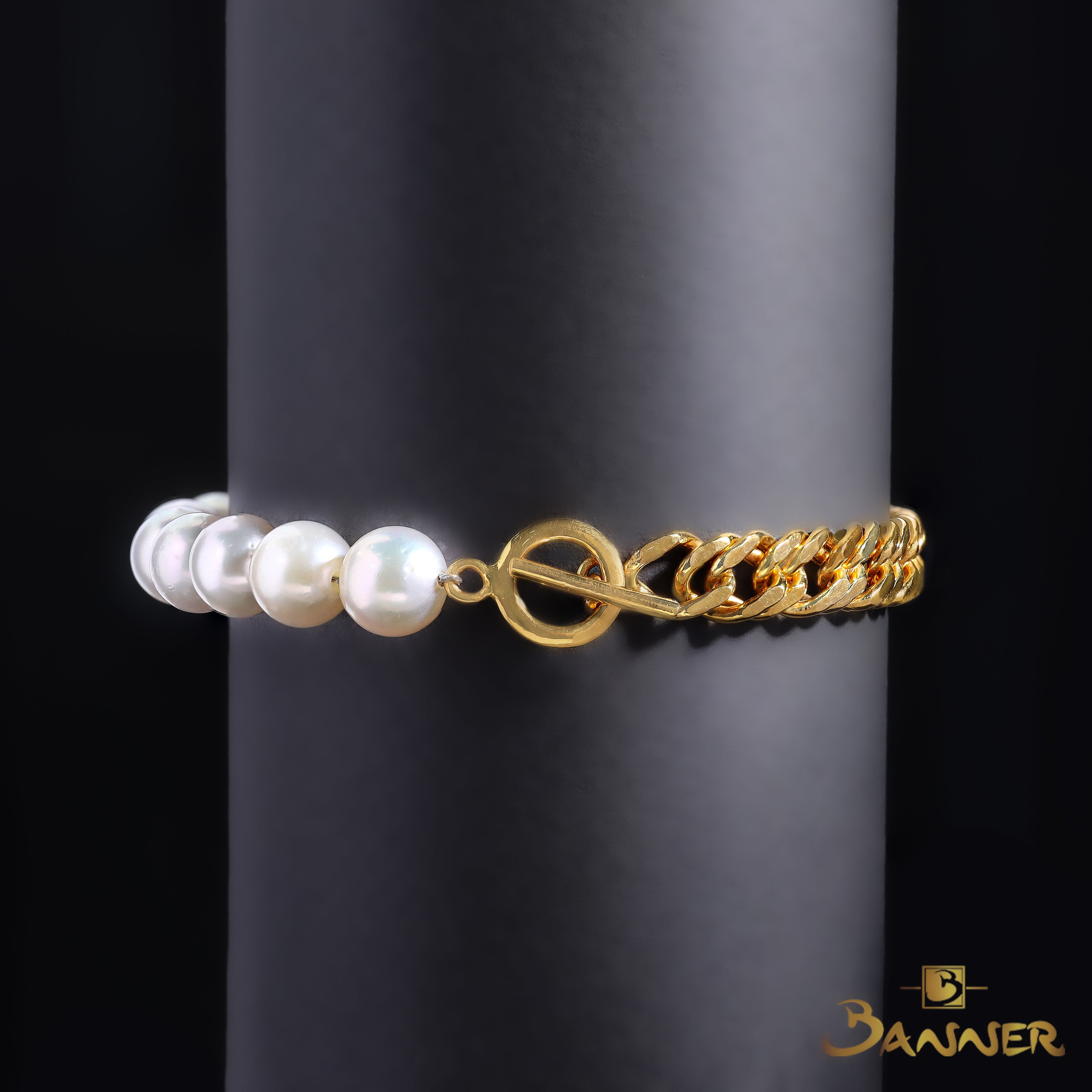 Pearl and Gold Chain Link Bracelet