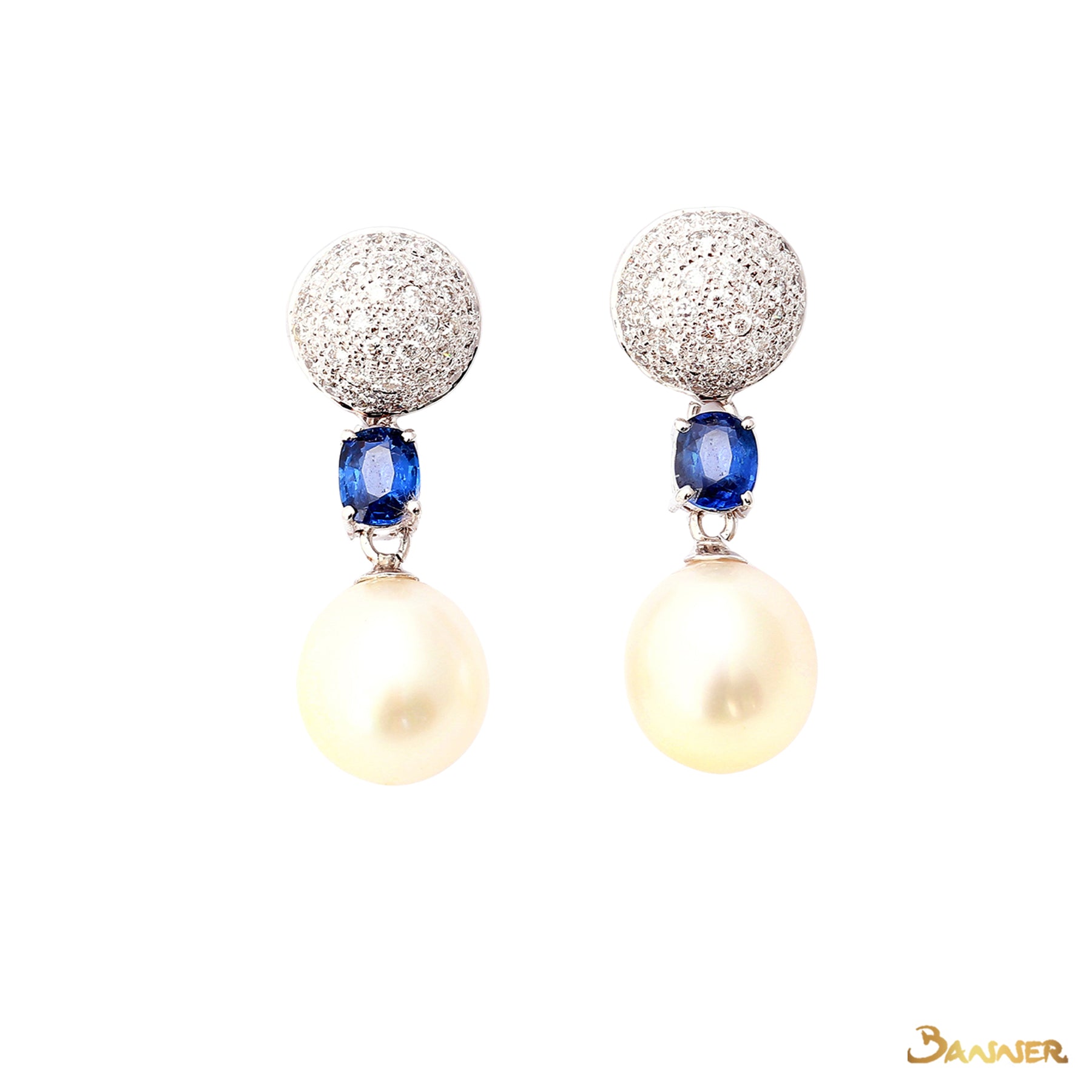 South Sea Pearl, Sapphire and Diamond Earrings