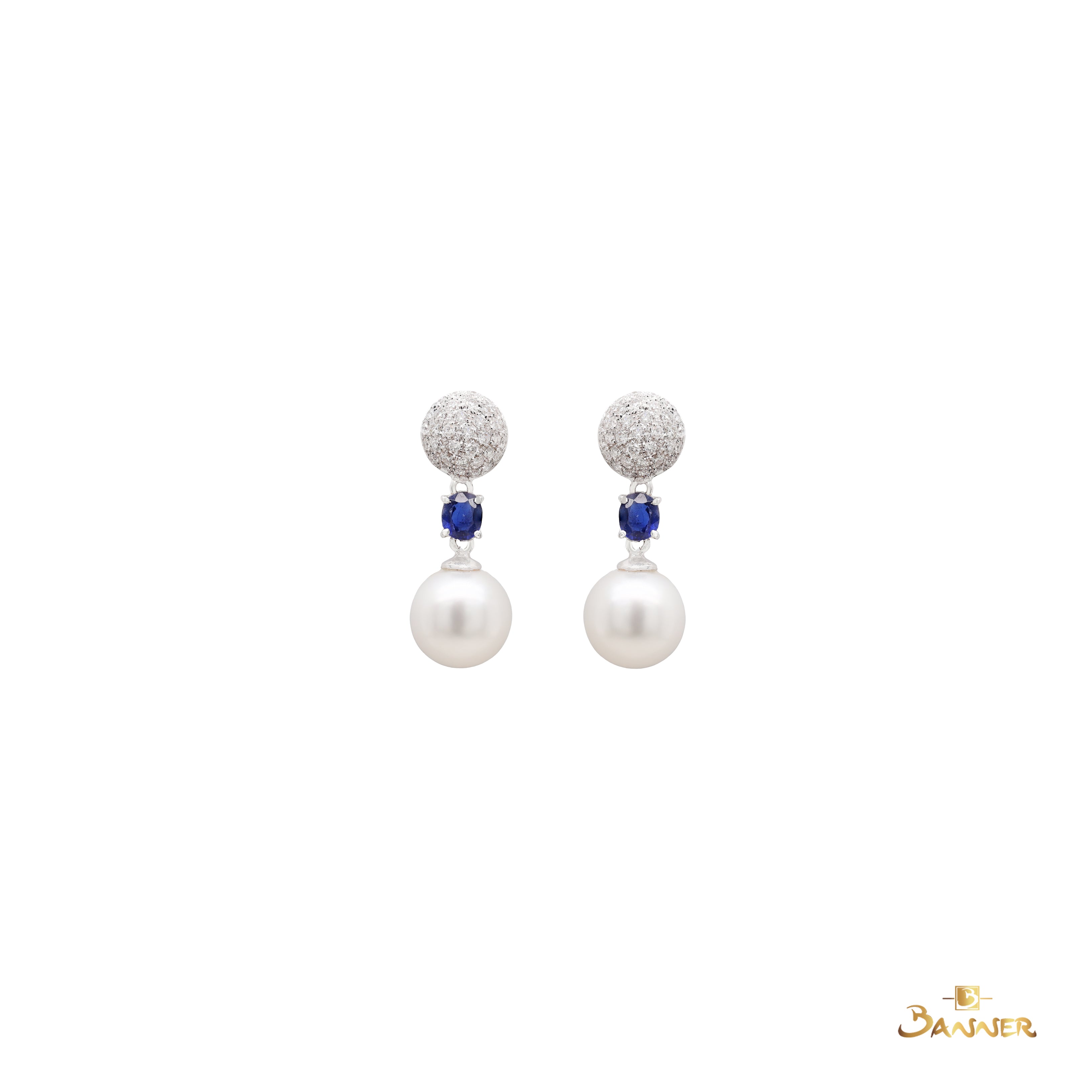 South Sea Pearl, Sapphire and Diamond Earrings