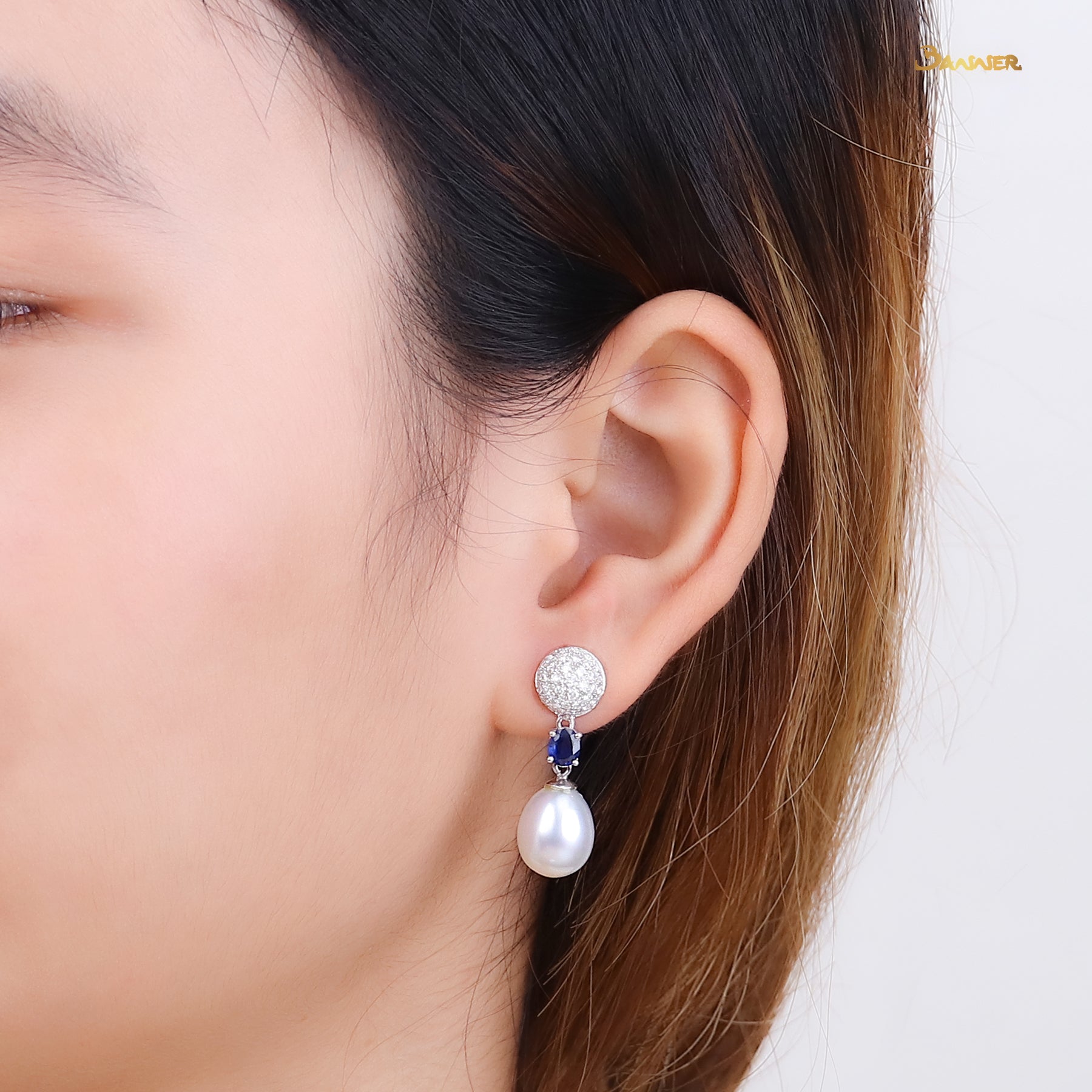 South Sea Pearl, Sapphire and Diamond Earrings