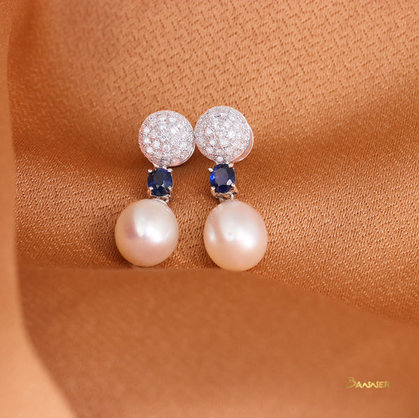 South Sea Pearl, Sapphire and Diamond Earrings