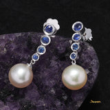 Pearl and Sapphire Tennis Earrings