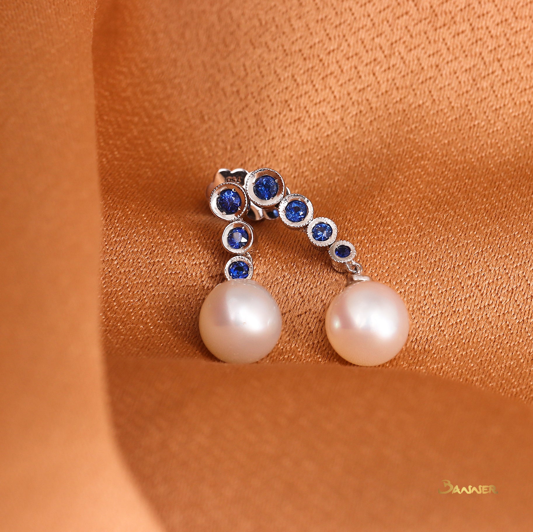 Pearl and Sapphire Tennis Earrings