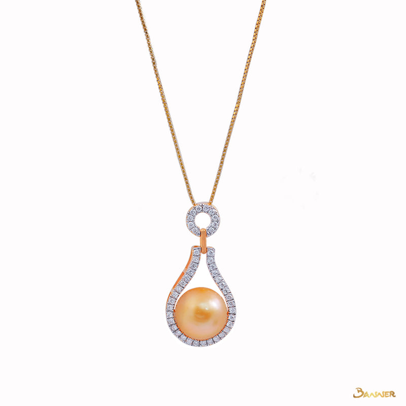 Pearl and Diamond Drop-shaped Pendant