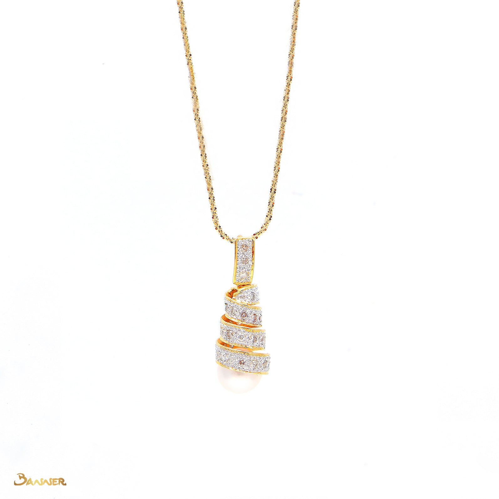 Pearl and Diamond Spiral Pendant