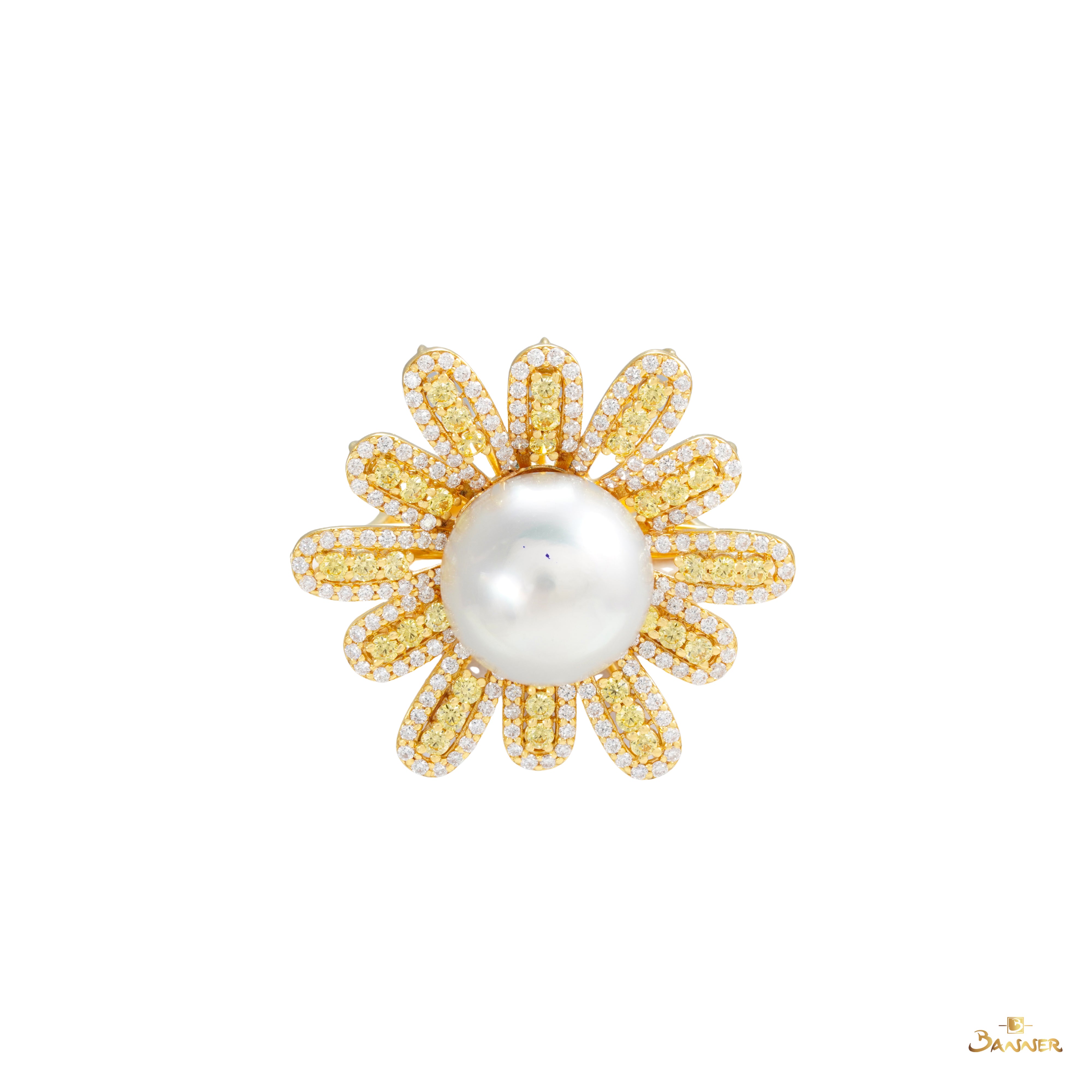 Pearl , Yellow Sapphire and Diamond Daisy 2-ways Ring / Pendant