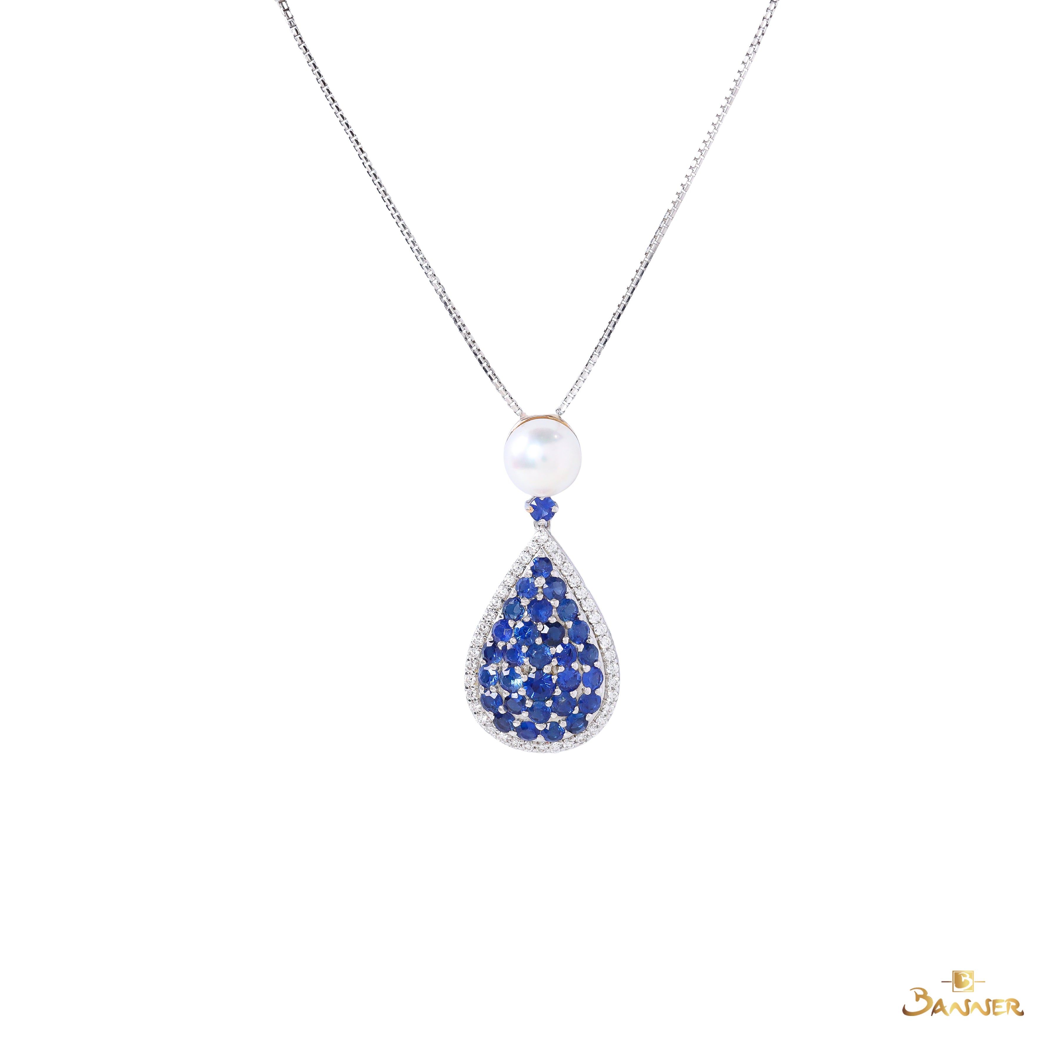 Pearl , Sapphire and Diamond Drop Pendant