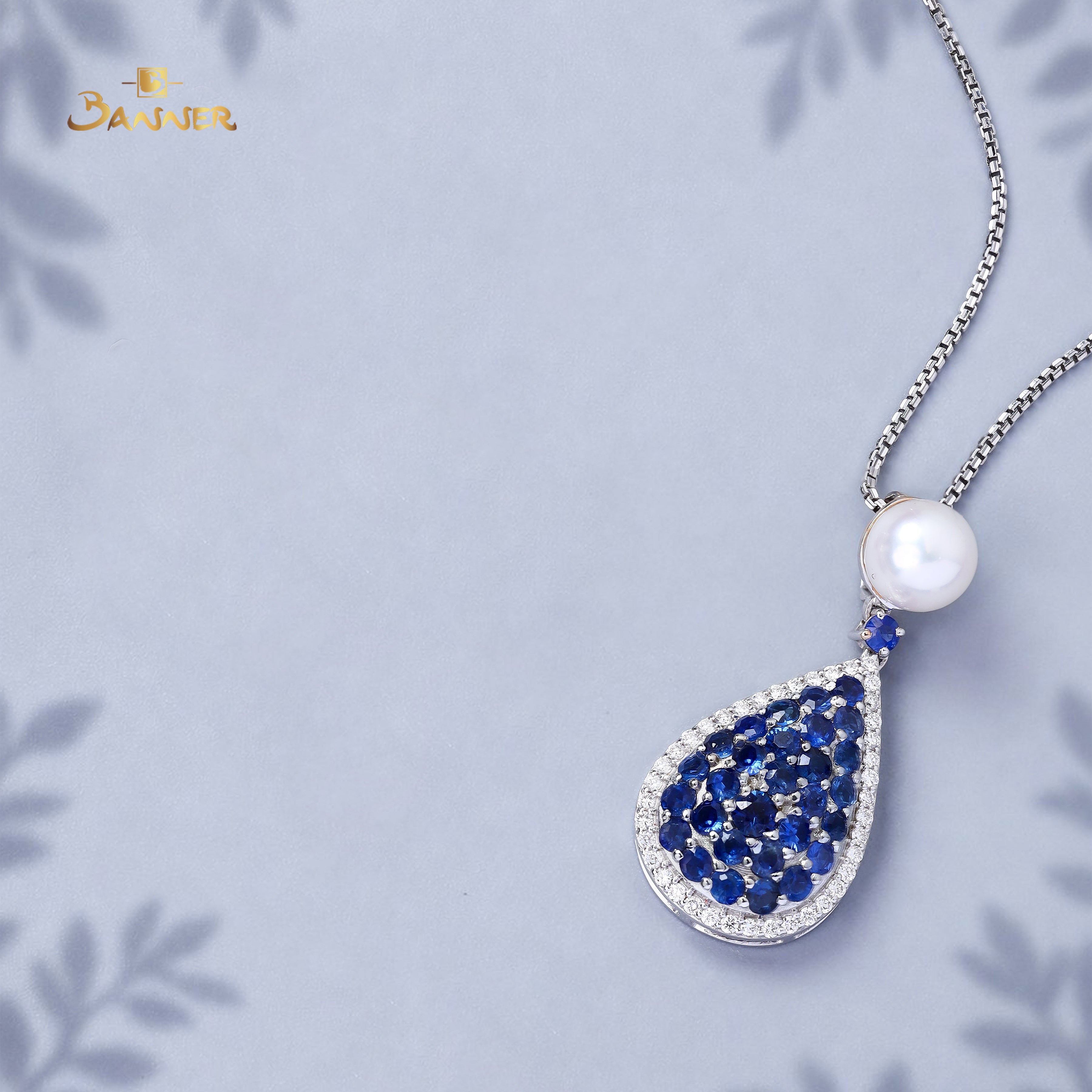 Pearl , Sapphire and Diamond Drop Pendant