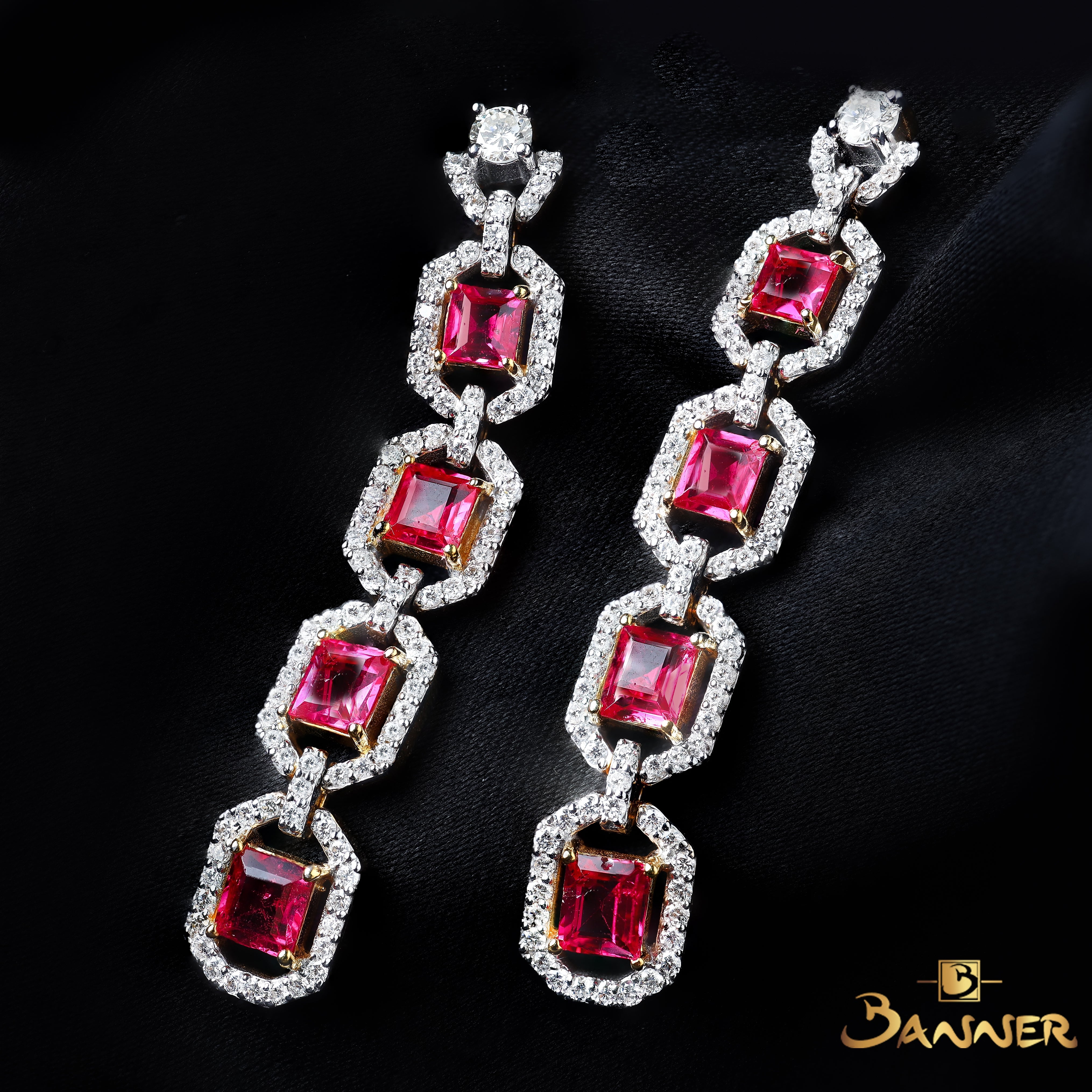 Pink Spinel and Diamond Dangle Earrings