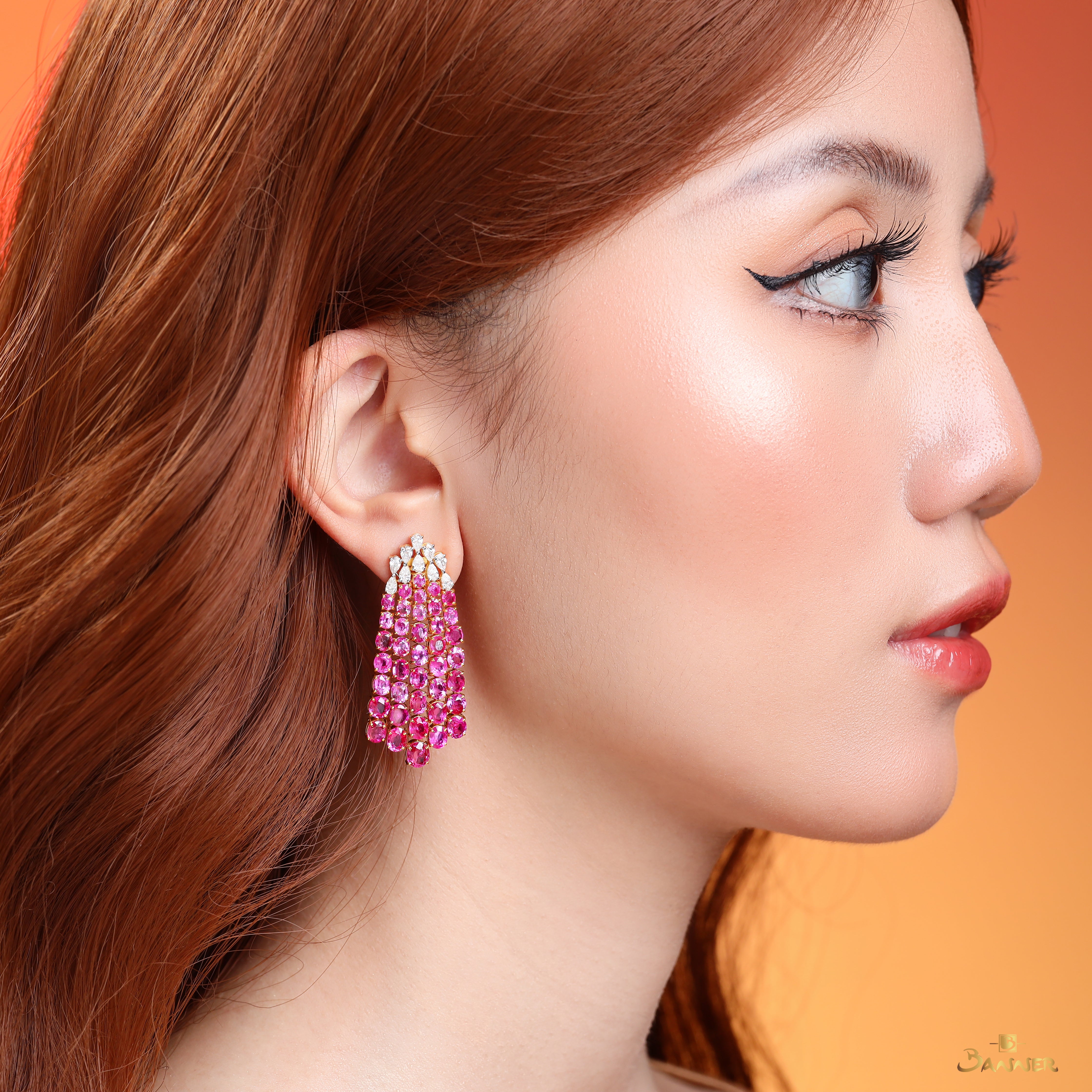 Pink Sapphire and Diamond Earrings