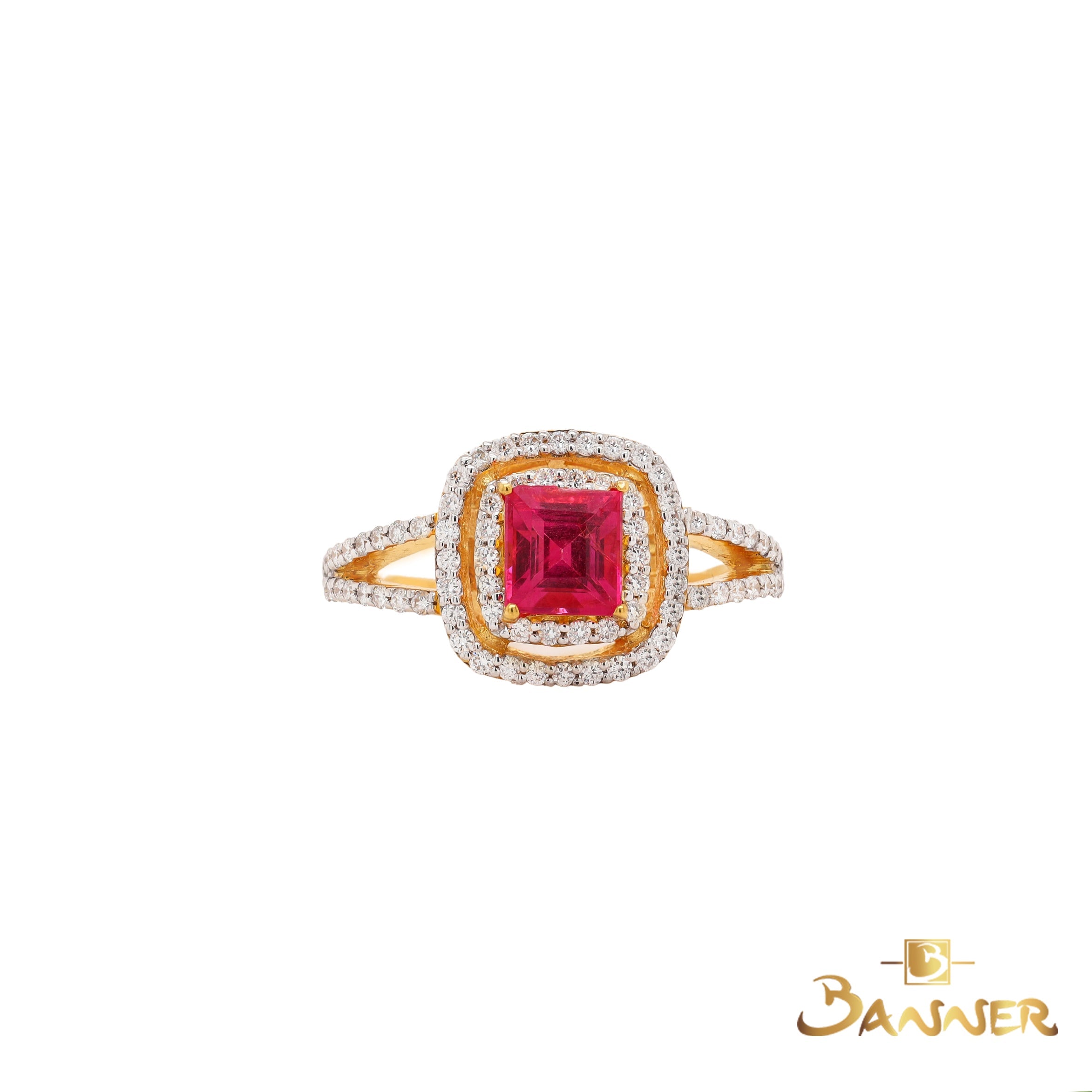 Pink Spinel and Diamond Double Halo Ring