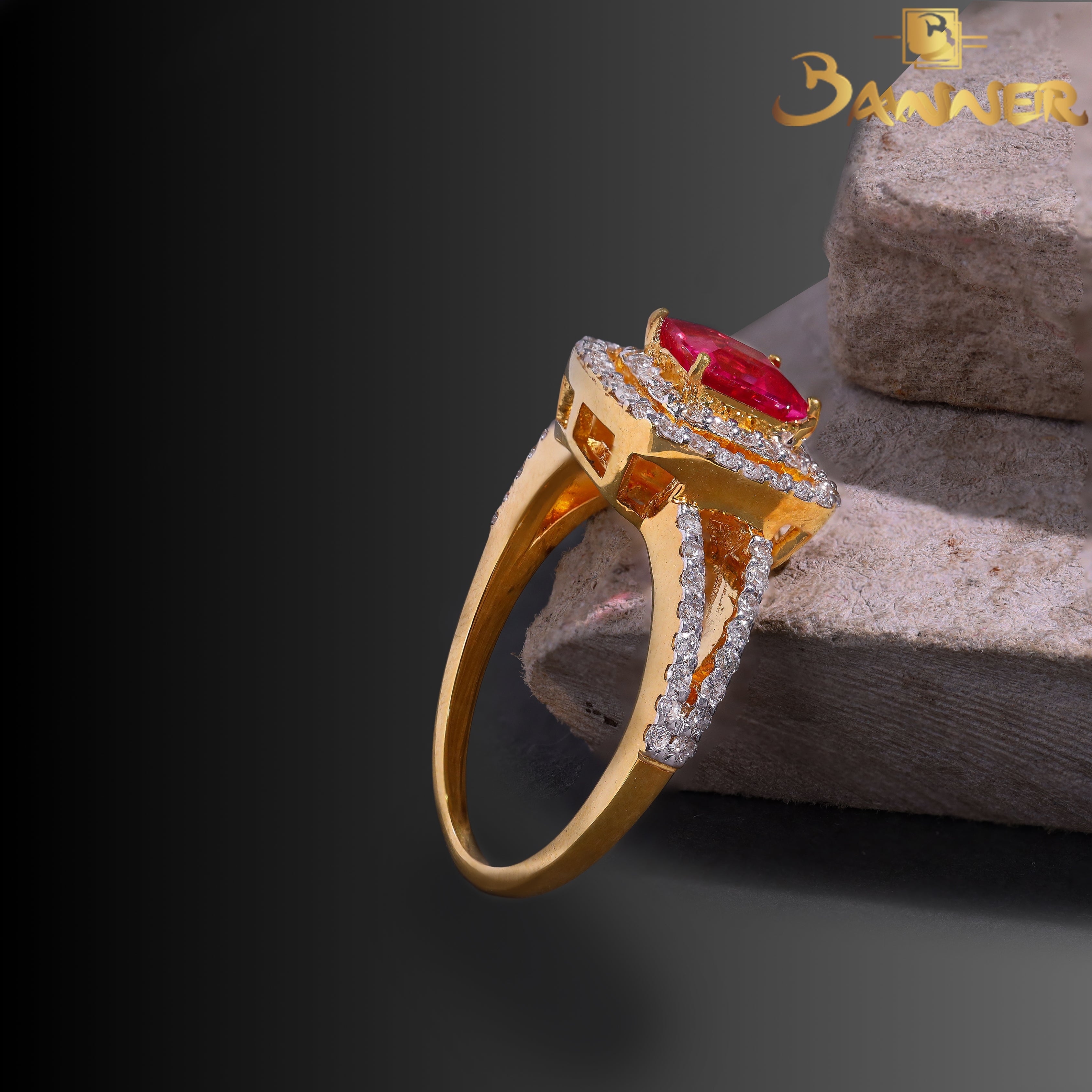 Pink Spinel and Diamond Double Halo Ring
