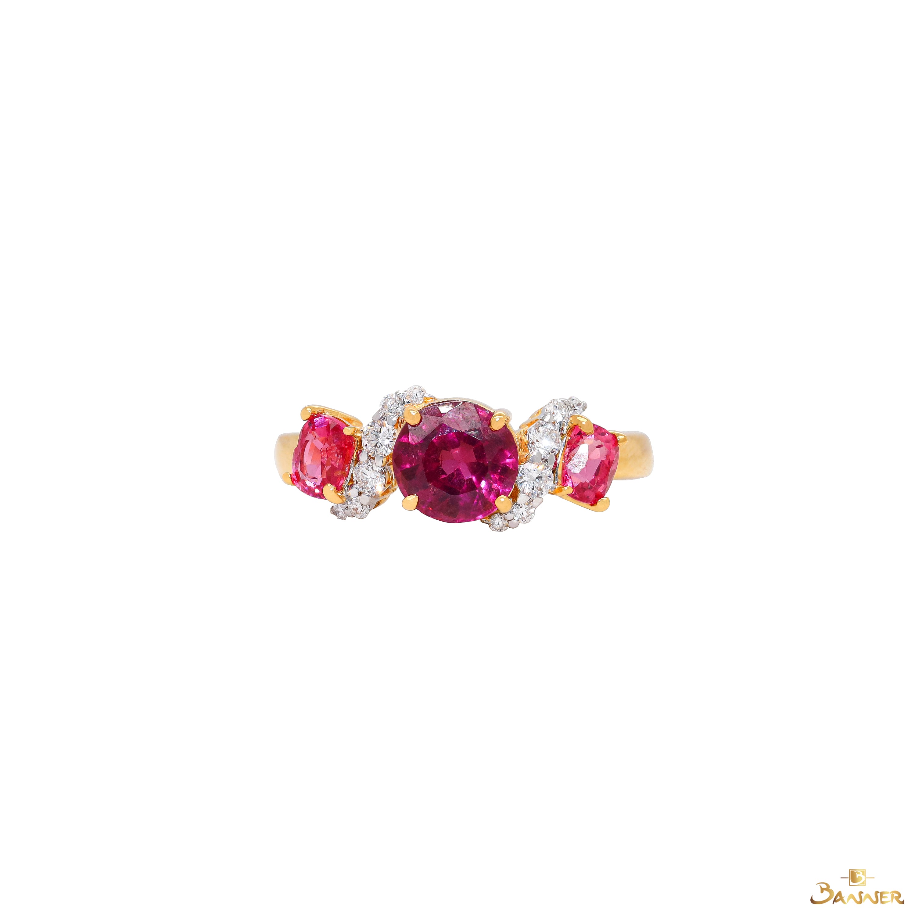 Pink Spinel and Diamond Twist Ring