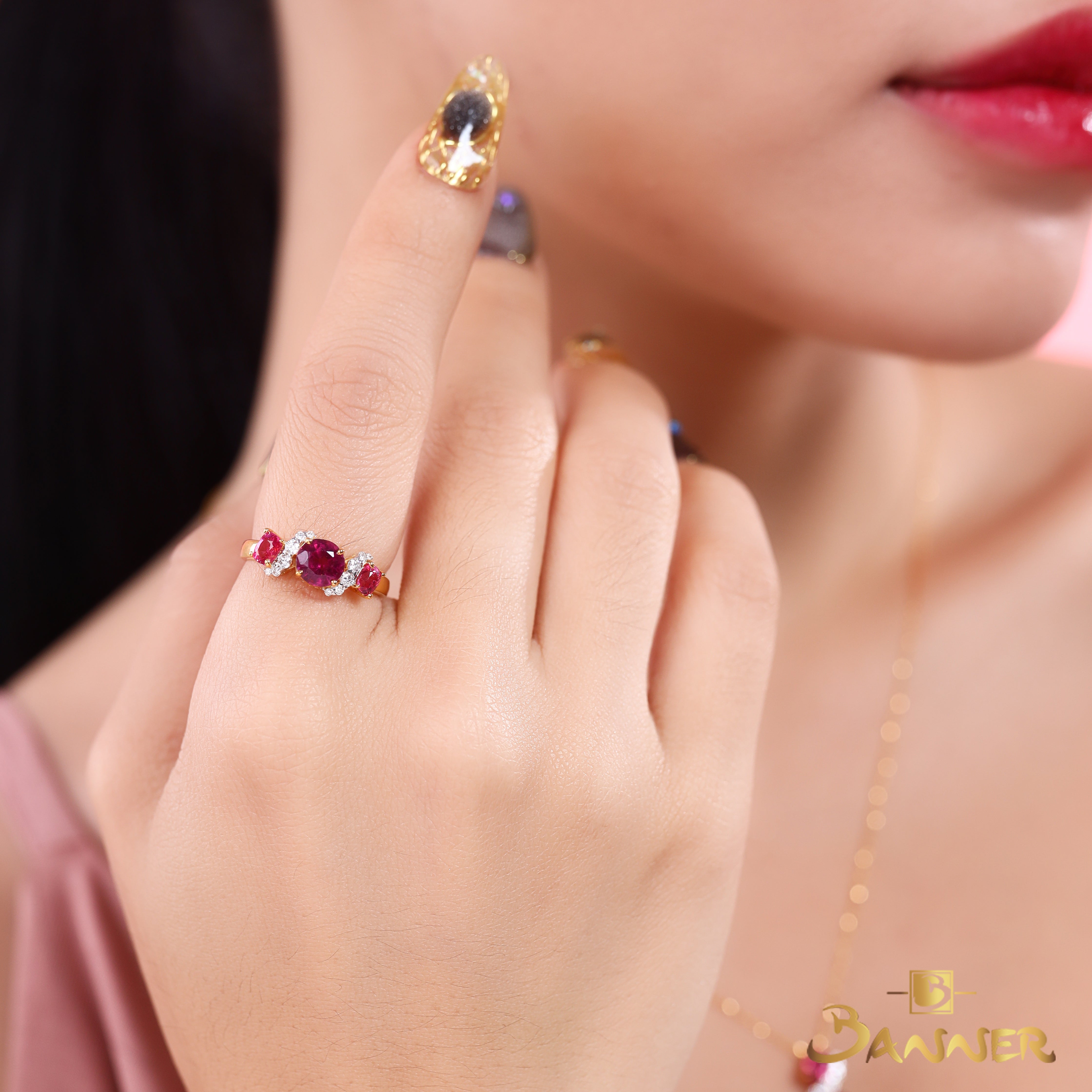 Pink Spinel and Diamond Twist Ring
