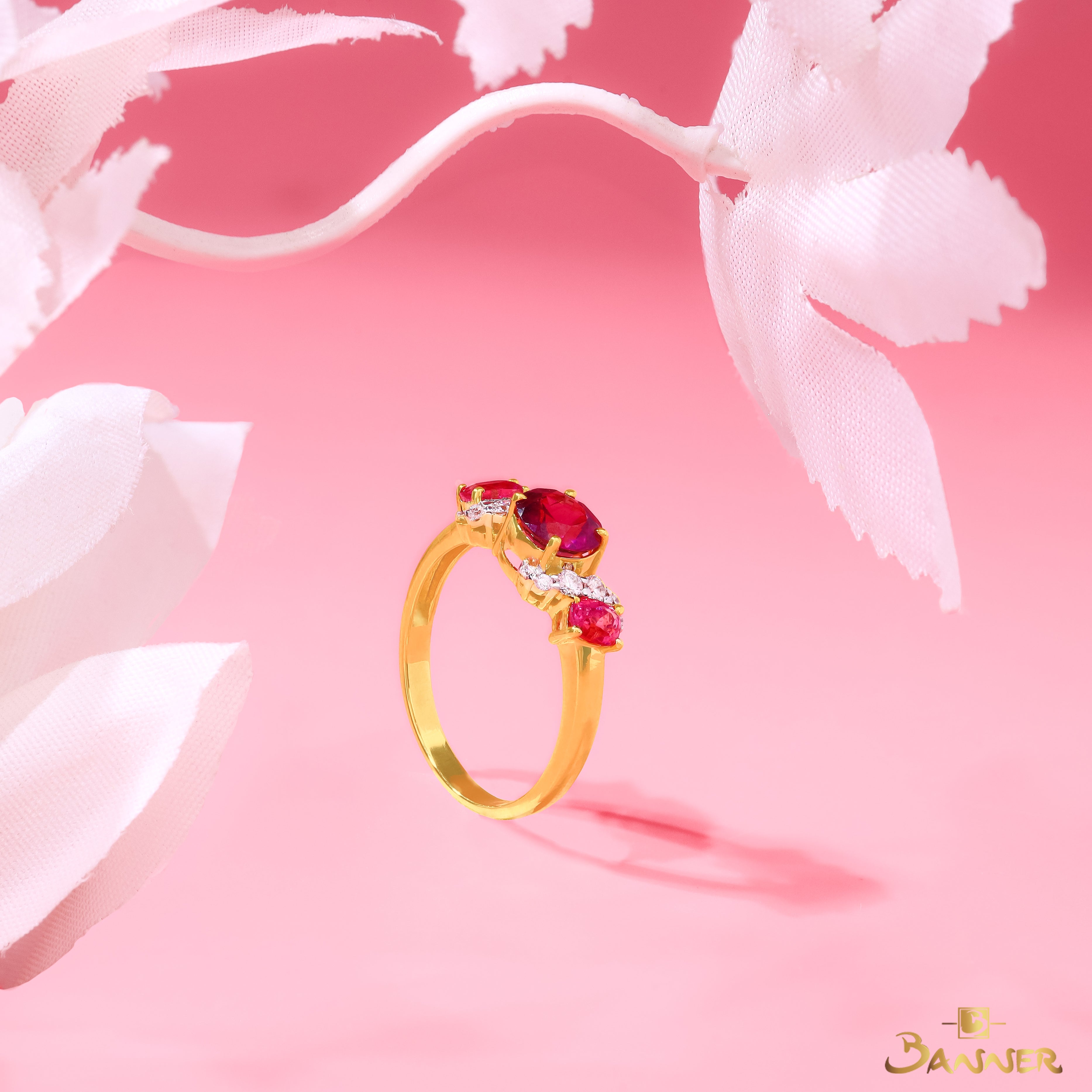 Pink Spinel and Diamond Twist Ring